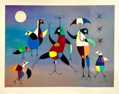 Jonathan Winters Screenprint on Canvas Painting Birds Umbrella Hollywood Pop Art
