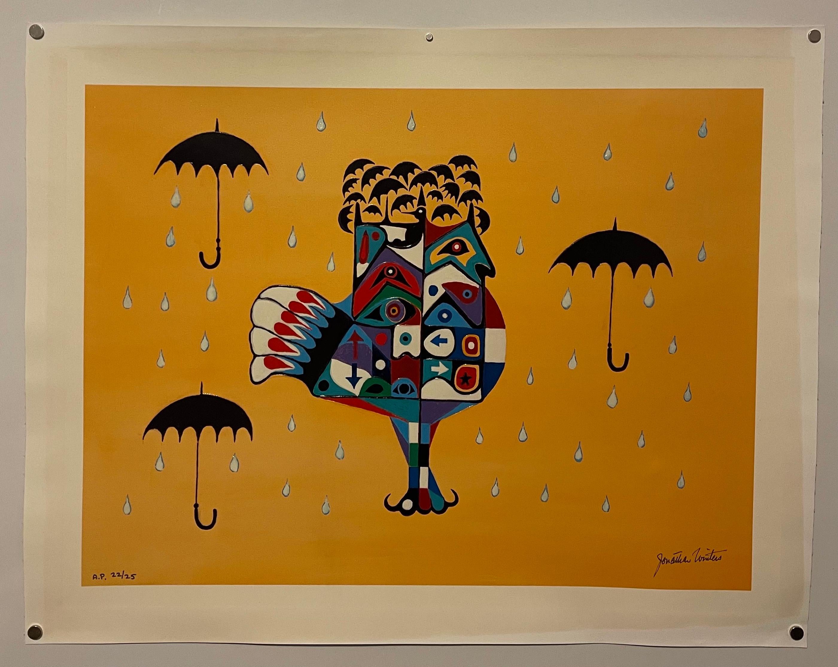 Jonathan Winters Screenprint on Canvas Painting Umbrellas Hollywood Star Pop Art For Sale 3