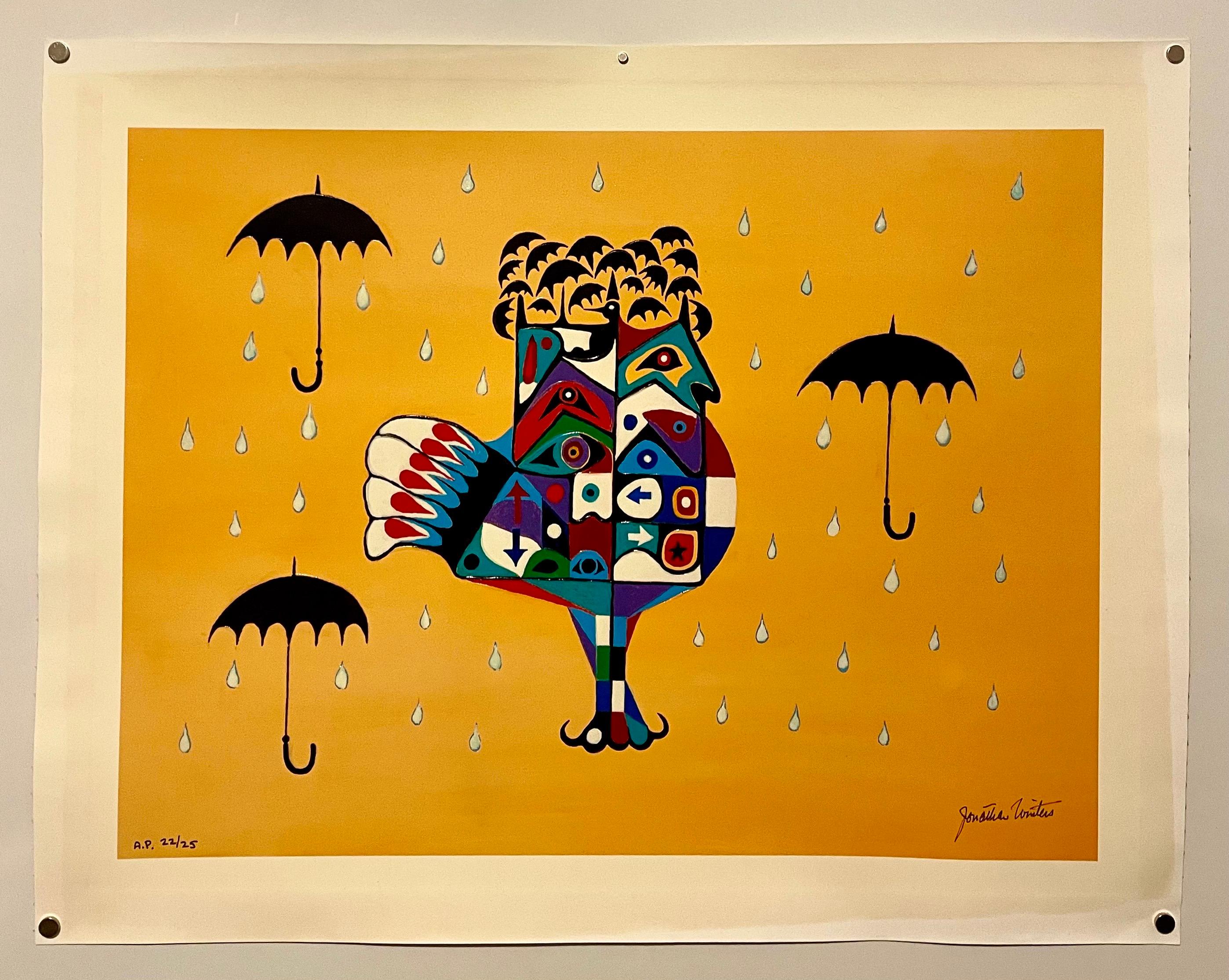 Jonathan Winters Screenprint on Canvas Painting Umbrellas Hollywood Star Pop Art For Sale 4