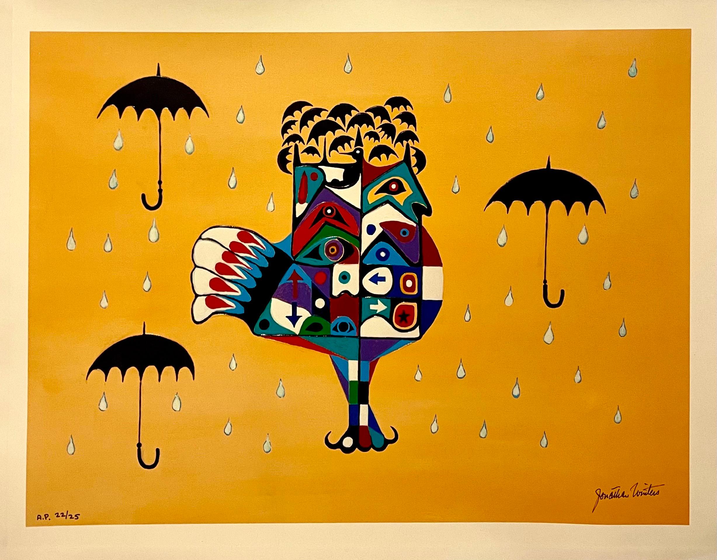 Jonathan Winters Screenprint on Canvas Painting Umbrellas Hollywood Star Pop Art