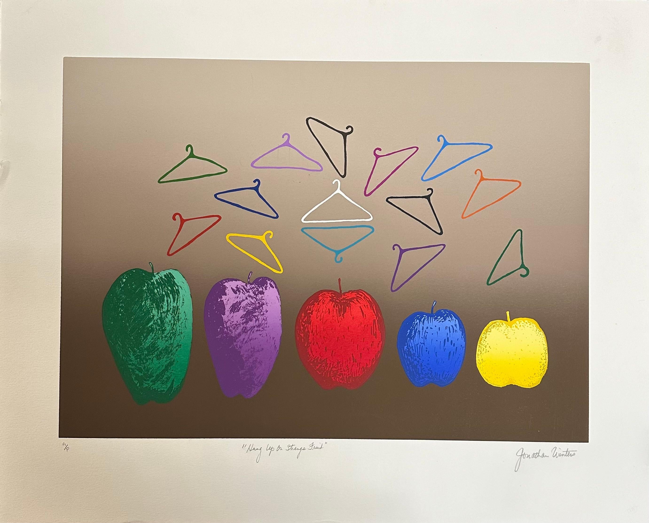 Jonathan Winters, Hung up on Strange Fruit, original silkscreen, hand signed For Sale 1
