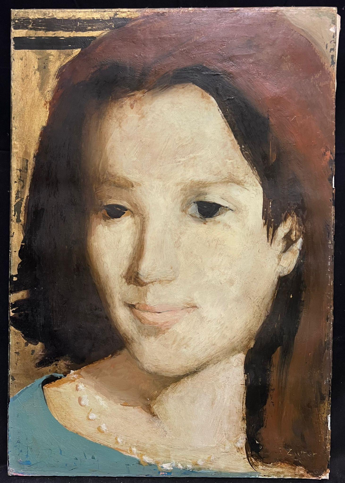 Modernistisches Porträt einer Künstlerin aus Monegasken, signiertes Ölgemälde, 1960er Jahre – Painting von Jonathan ZUTTER (1928-1998)