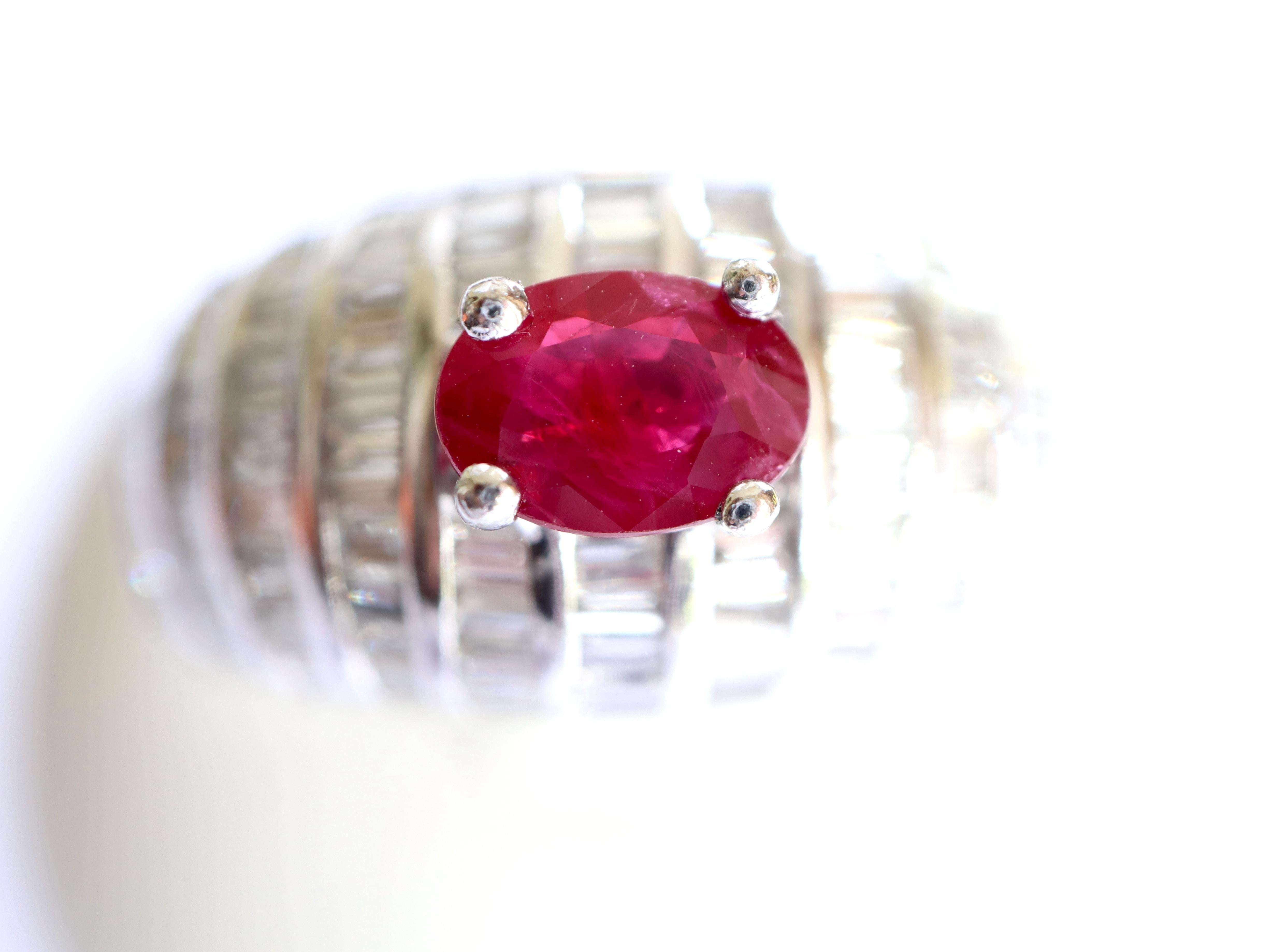Jonc Ring in 18 Carat White Gold Oval Ruby and Diamonds For Sale 2