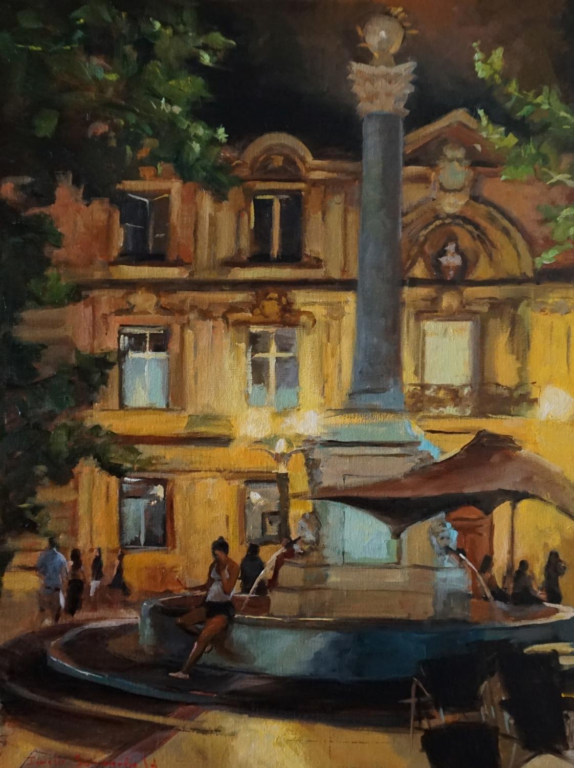 A Fountain in Aix en Provence, Oil Painting - Art by Jonelle Summerfield