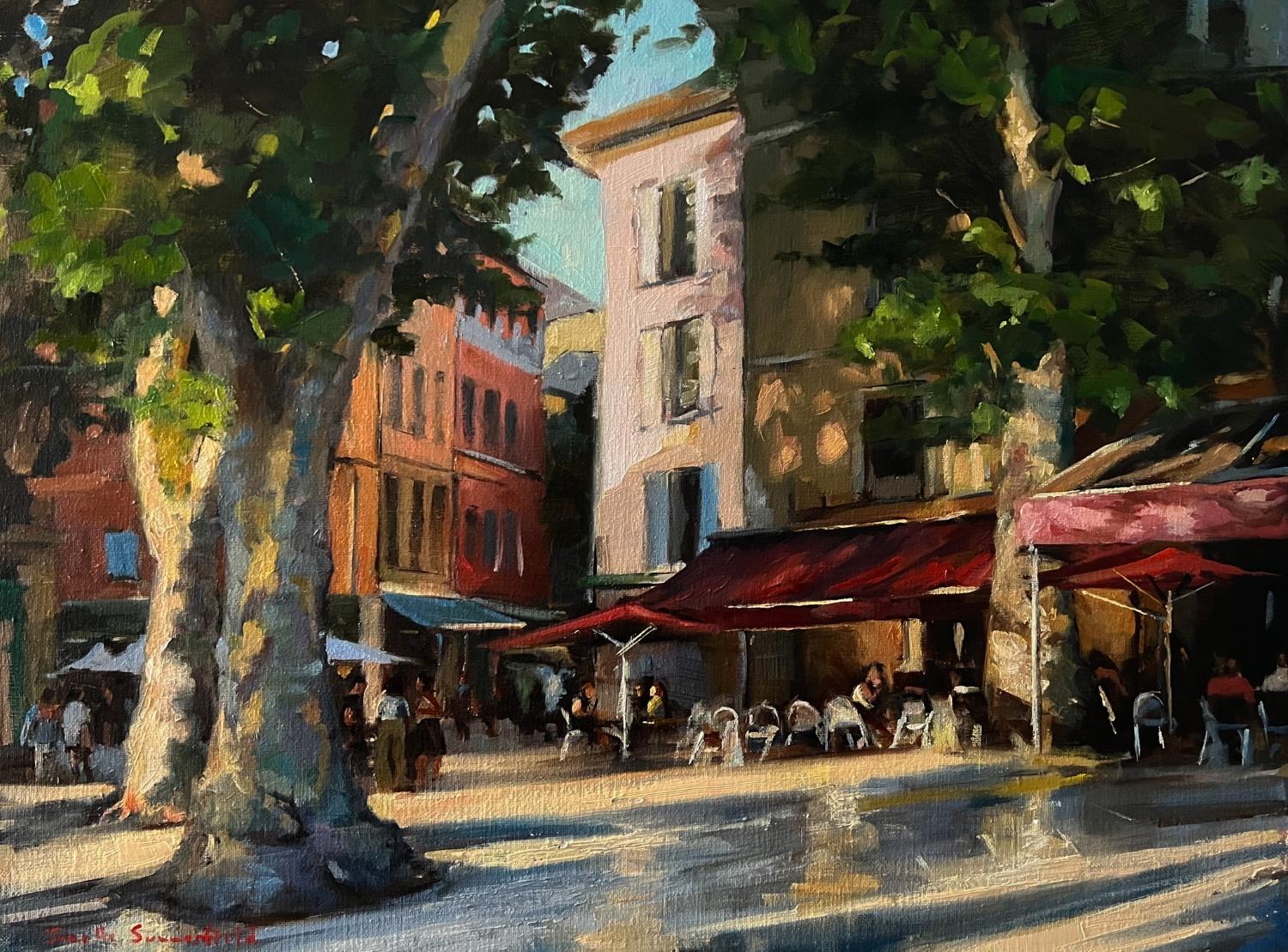 A Square in Aix en Provence, Oil Painting - Art by Jonelle Summerfield