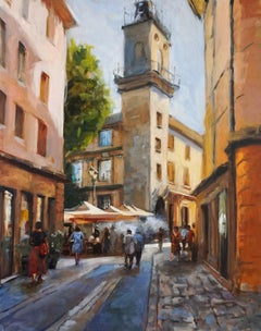 Busy Square in Aix en Provence, Oil Painting