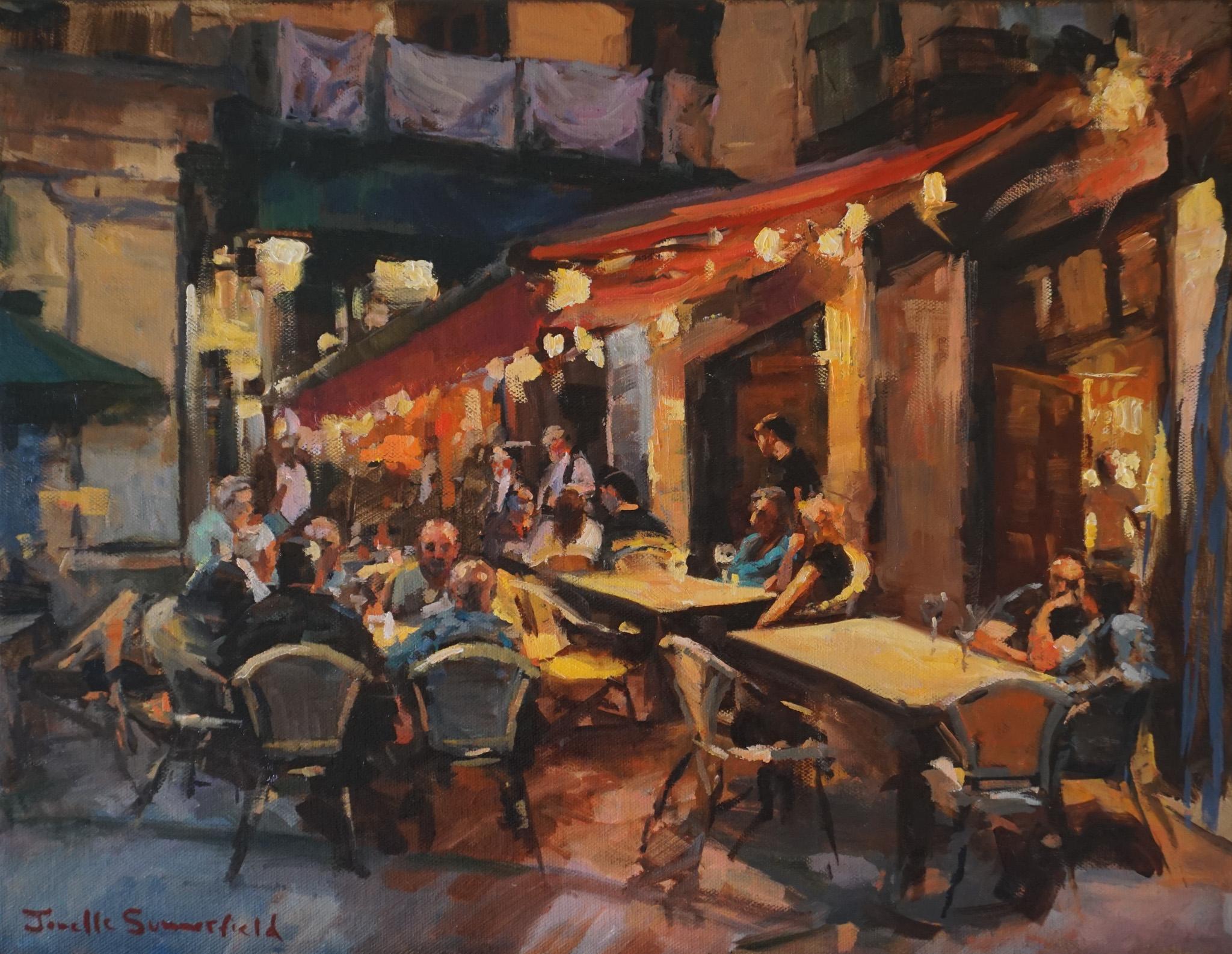 Jonelle Summerfield Interior Painting - Leon Cafes at Night, Oil Painting
