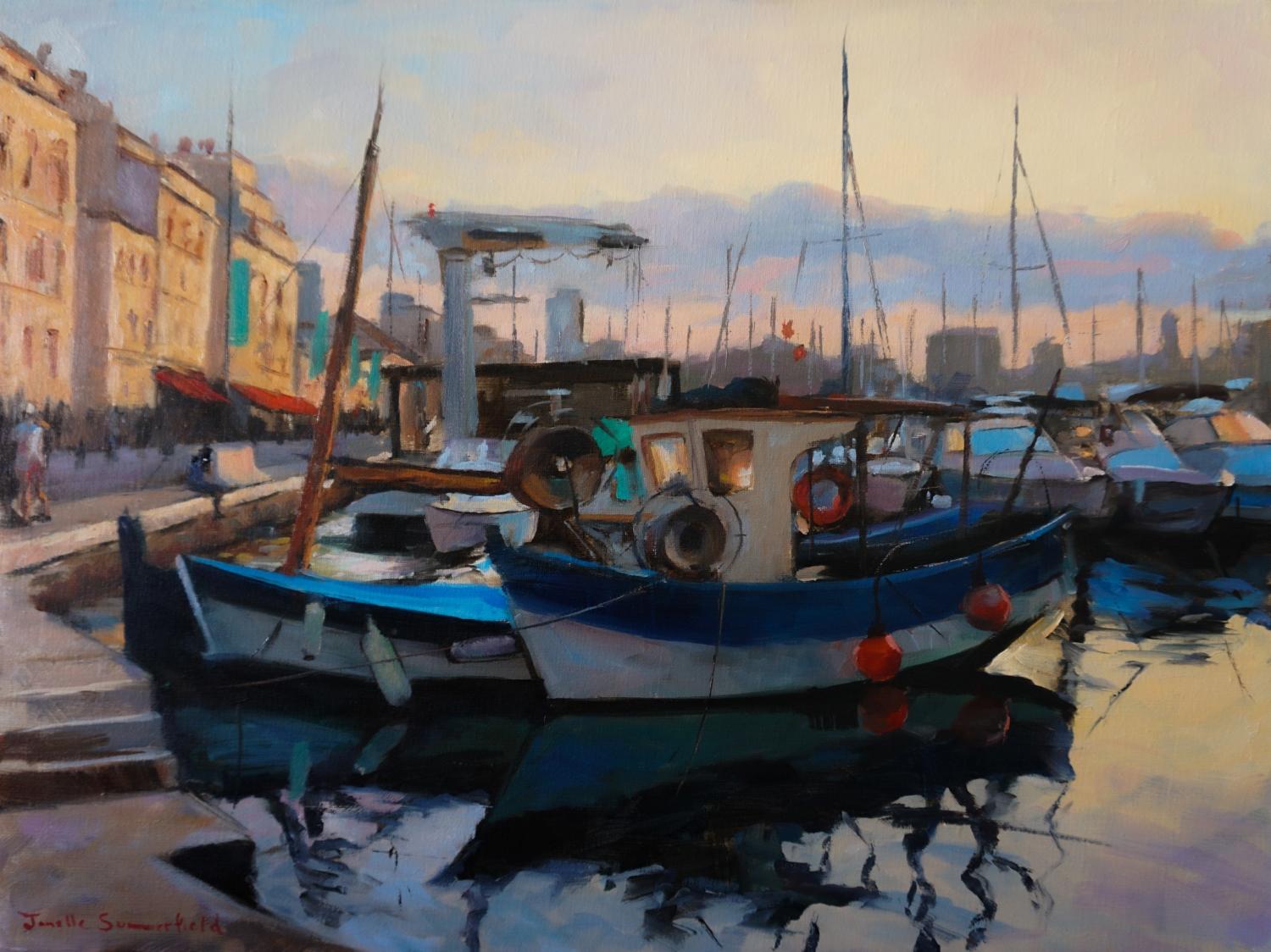 Jonelle Summerfield Interior Painting - Marseille Harbor, Oil Painting