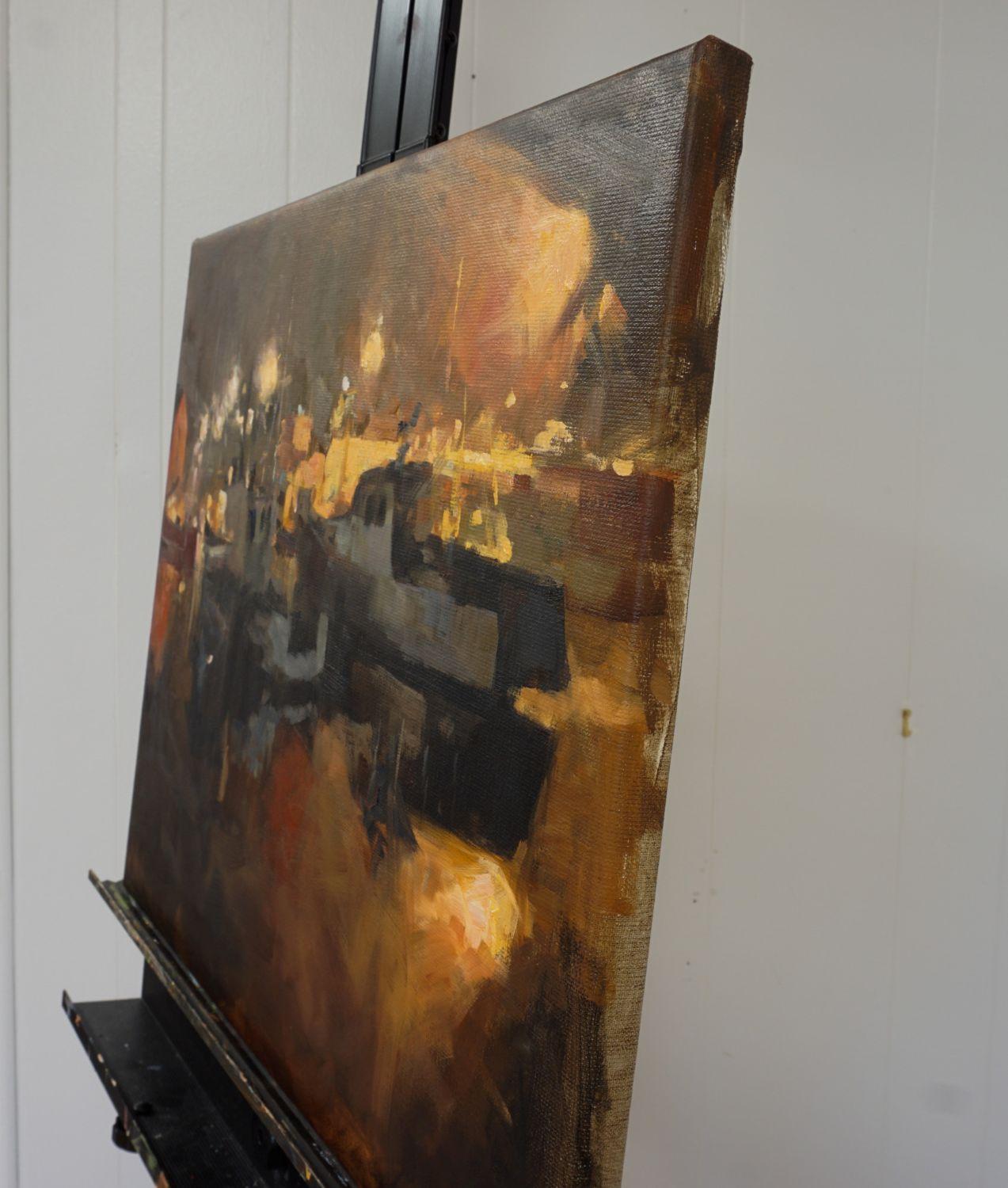 Notte a Rockport, MA, Pittura ad olio astratta - Painting di Jonelle Summerfield
