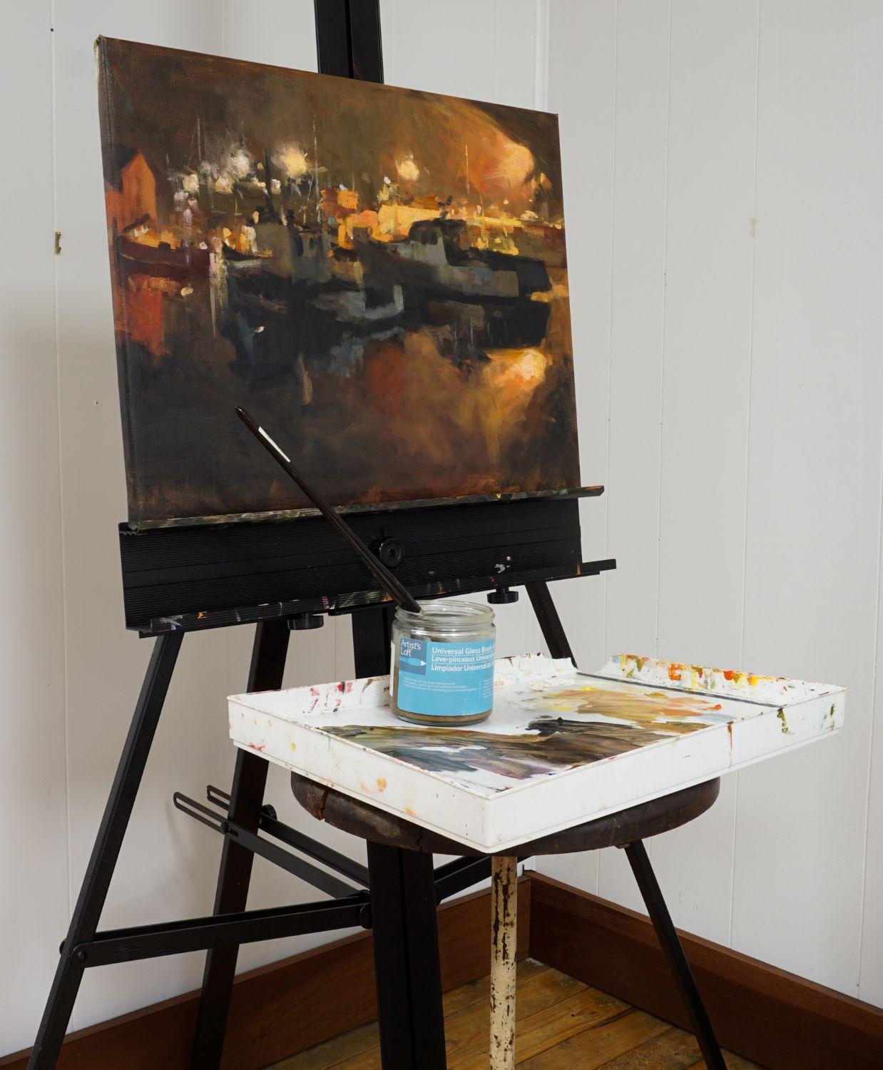 Notte a Rockport, MA, Pittura ad olio astratta - Painting Astratto di Jonelle Summerfield