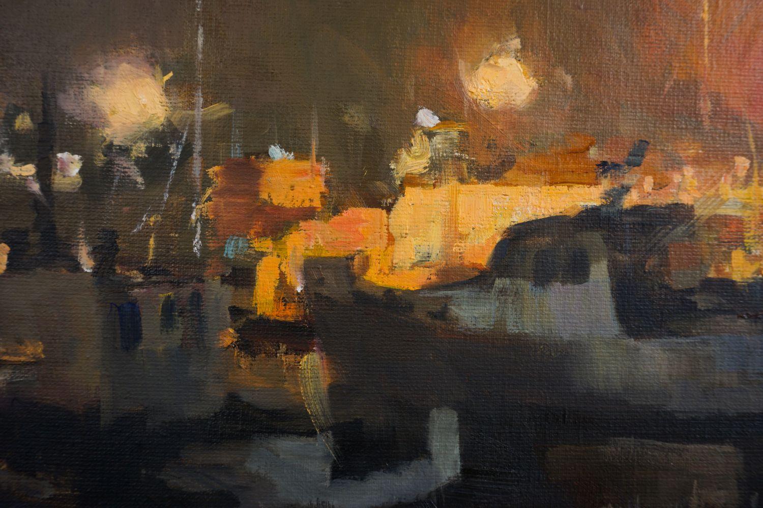 Notte a Rockport, MA, Pittura ad olio astratta - Landscape Painting Nero di Jonelle Summerfield