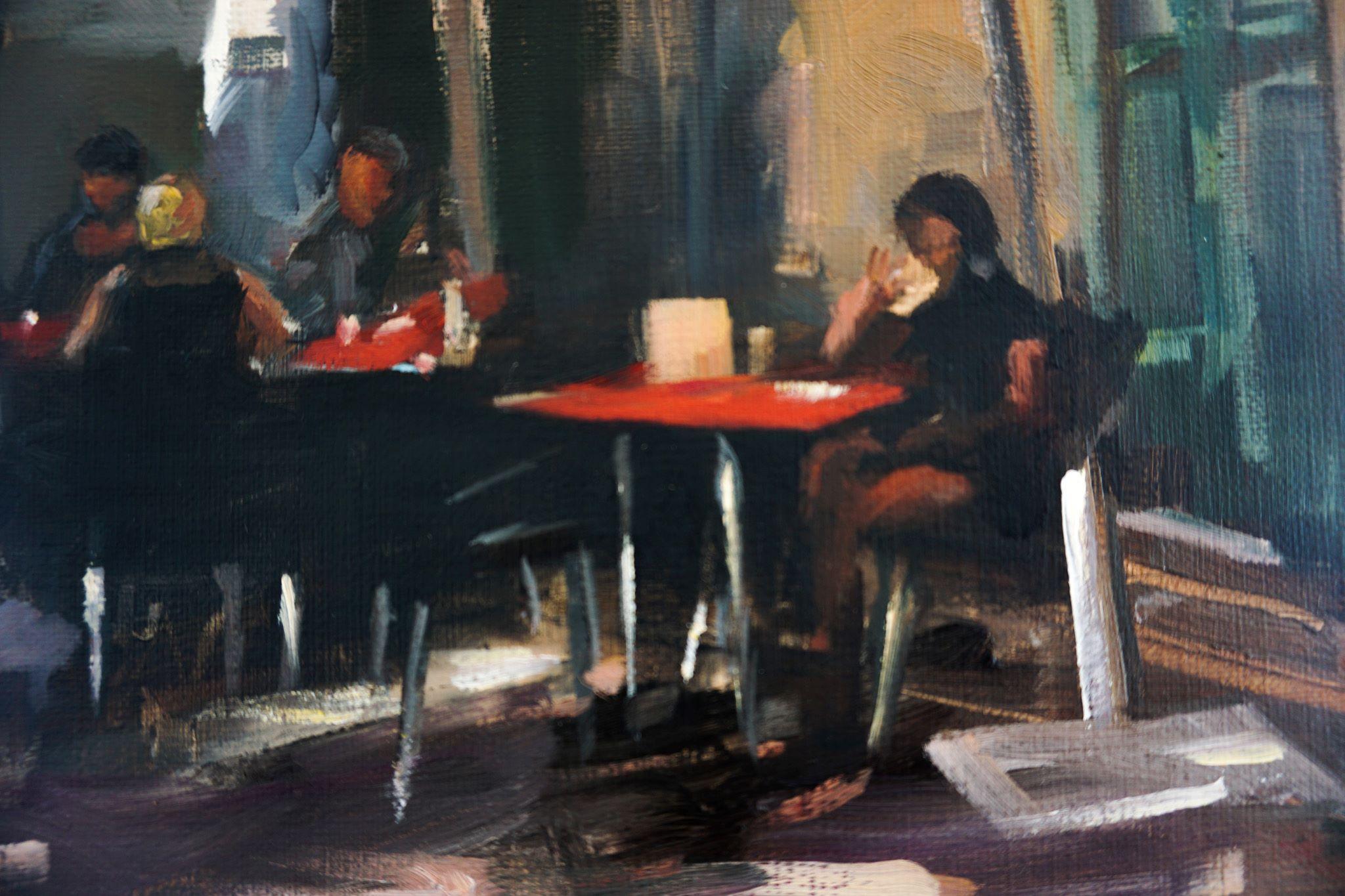 Sidewalk Cafe in Spain, Oil Painting For Sale 1