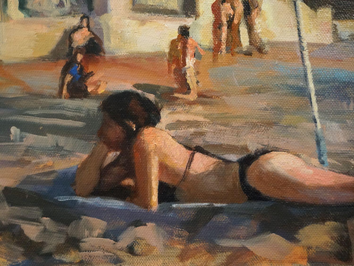 Tomar el sol en San Sebastián, Pintura al óleo en venta 1