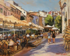 Used Sunny Cafes in Aix en Provence, Oil Painting