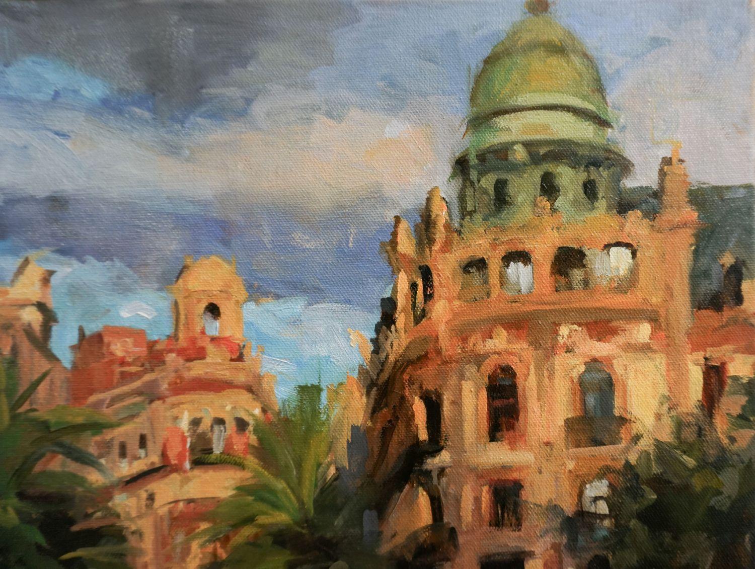 Una Plaza de Valencia, Pintura al Óleo en venta 1