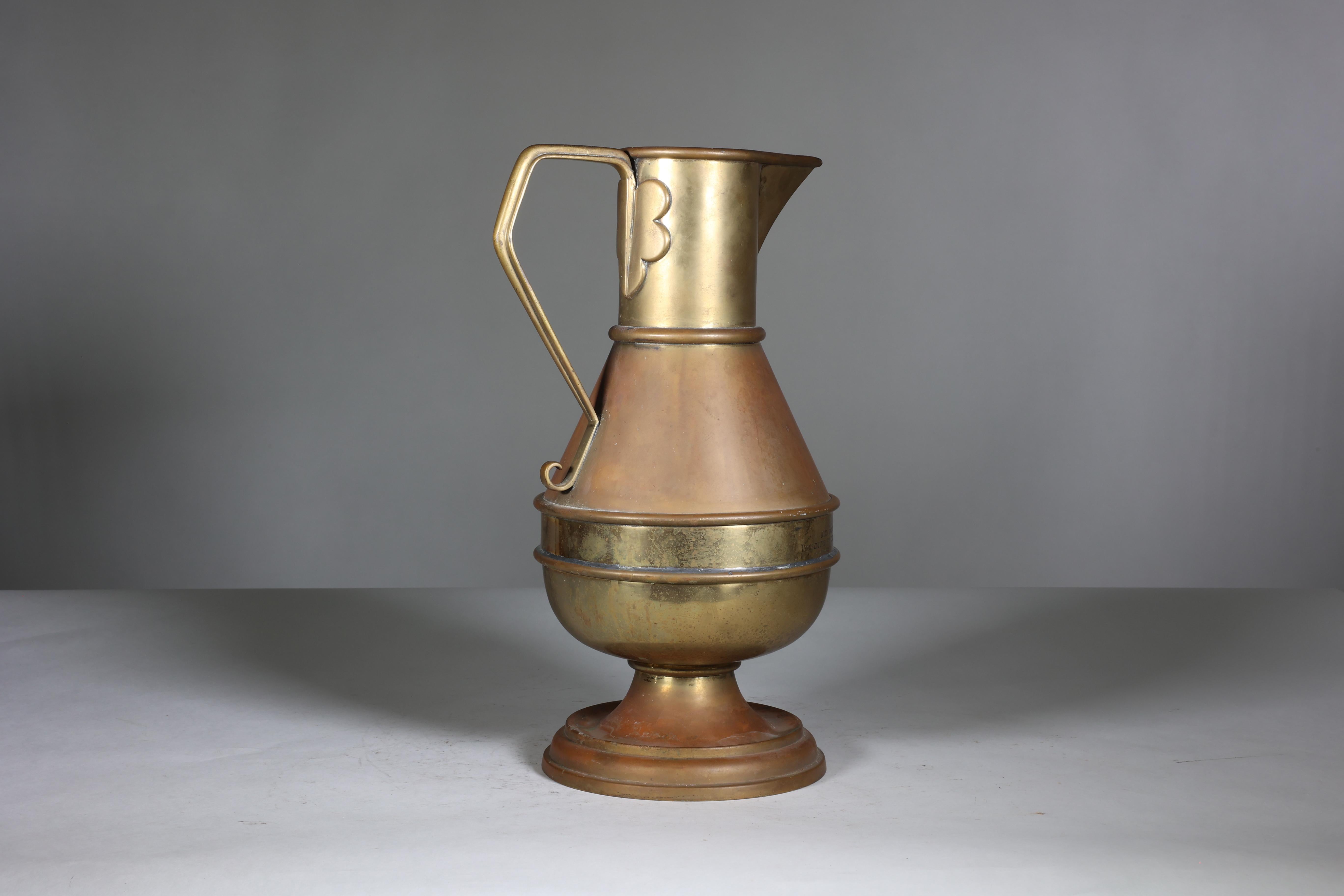 Jones & Willis Gothic Revival brass jug from the Church of St Barnabas of Darwen In Good Condition For Sale In London, GB