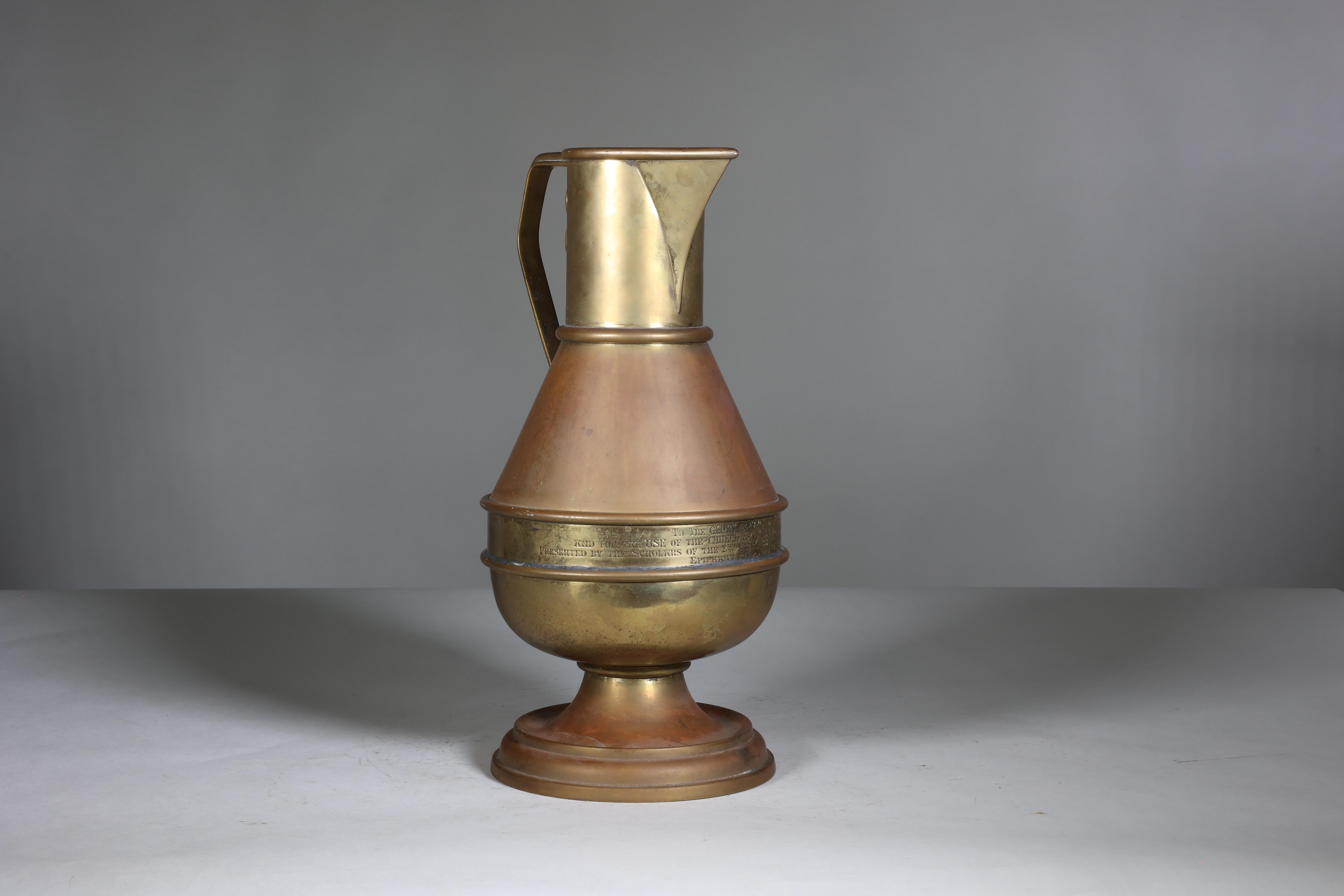 Brass Jones & Willis Gothic Revival brass jug from the Church of St Barnabas of Darwen For Sale