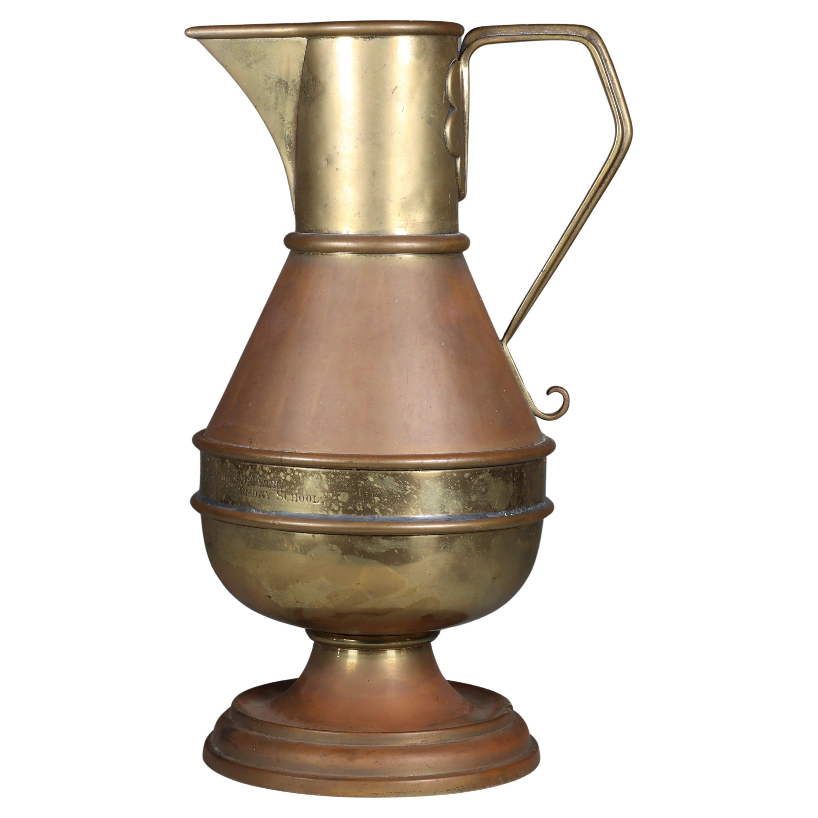 Jones & Willis Gothic Revival brass jug from the Church of St Barnabas of Darwen For Sale