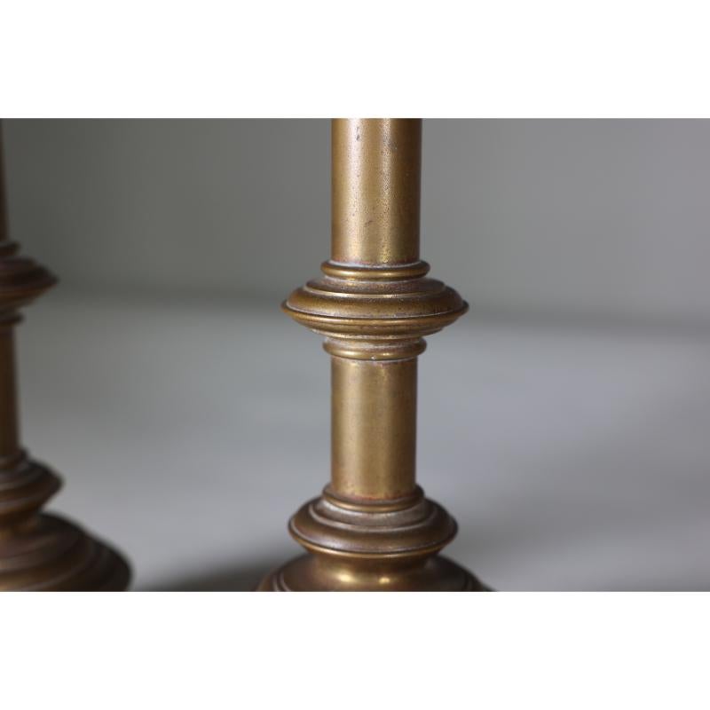Jones and Willis. A pair of Gothic Revival heavy brass castellated candlesticks  For Sale 5