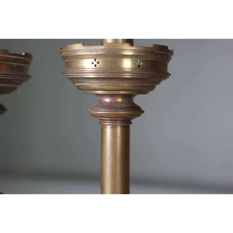 Jones and Willis. A pair of Gothic Revival heavy brass castellated candlesticks  For Sale 1