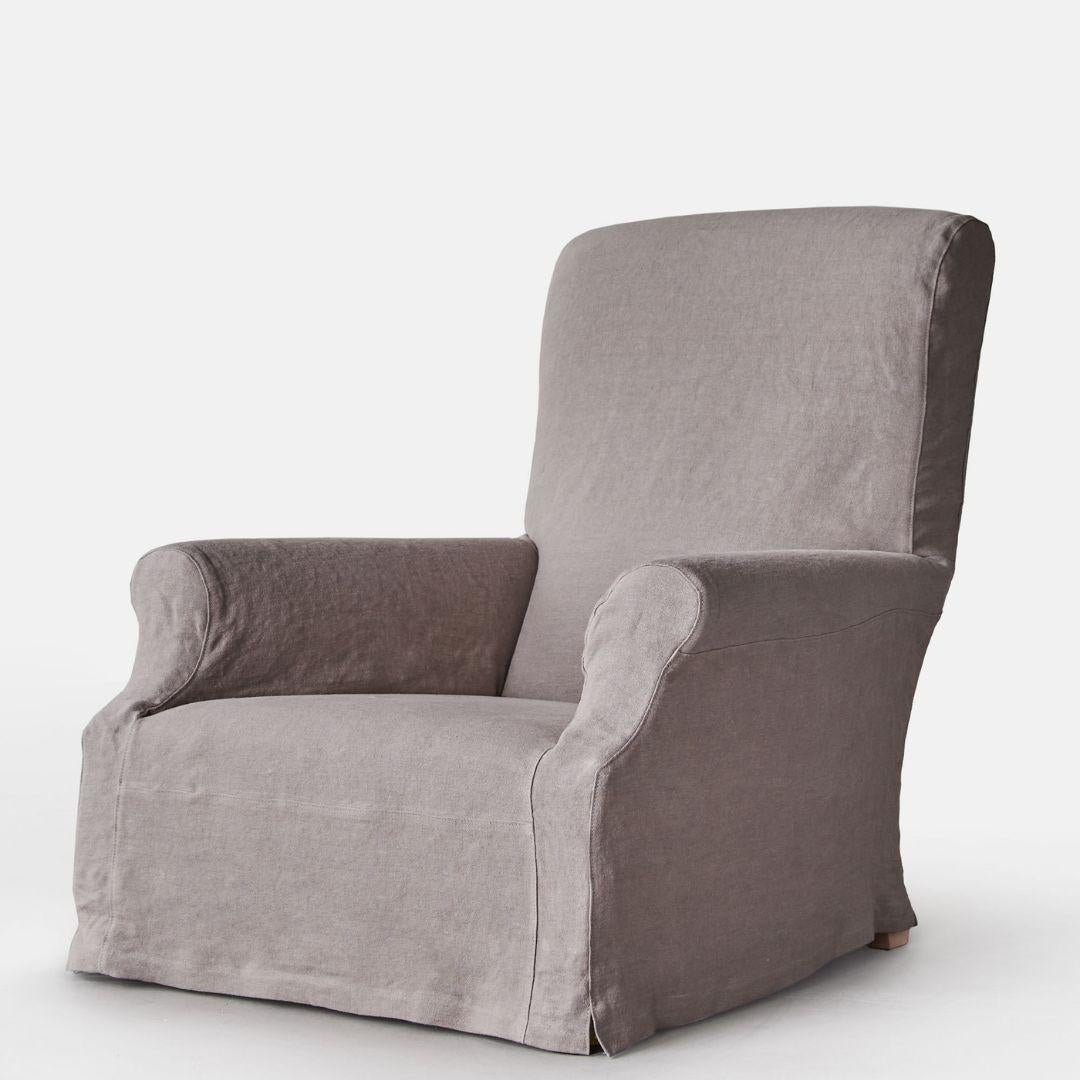 Spanish Jones Linen Slipcover Armchair, Custom Made in Spain For Sale