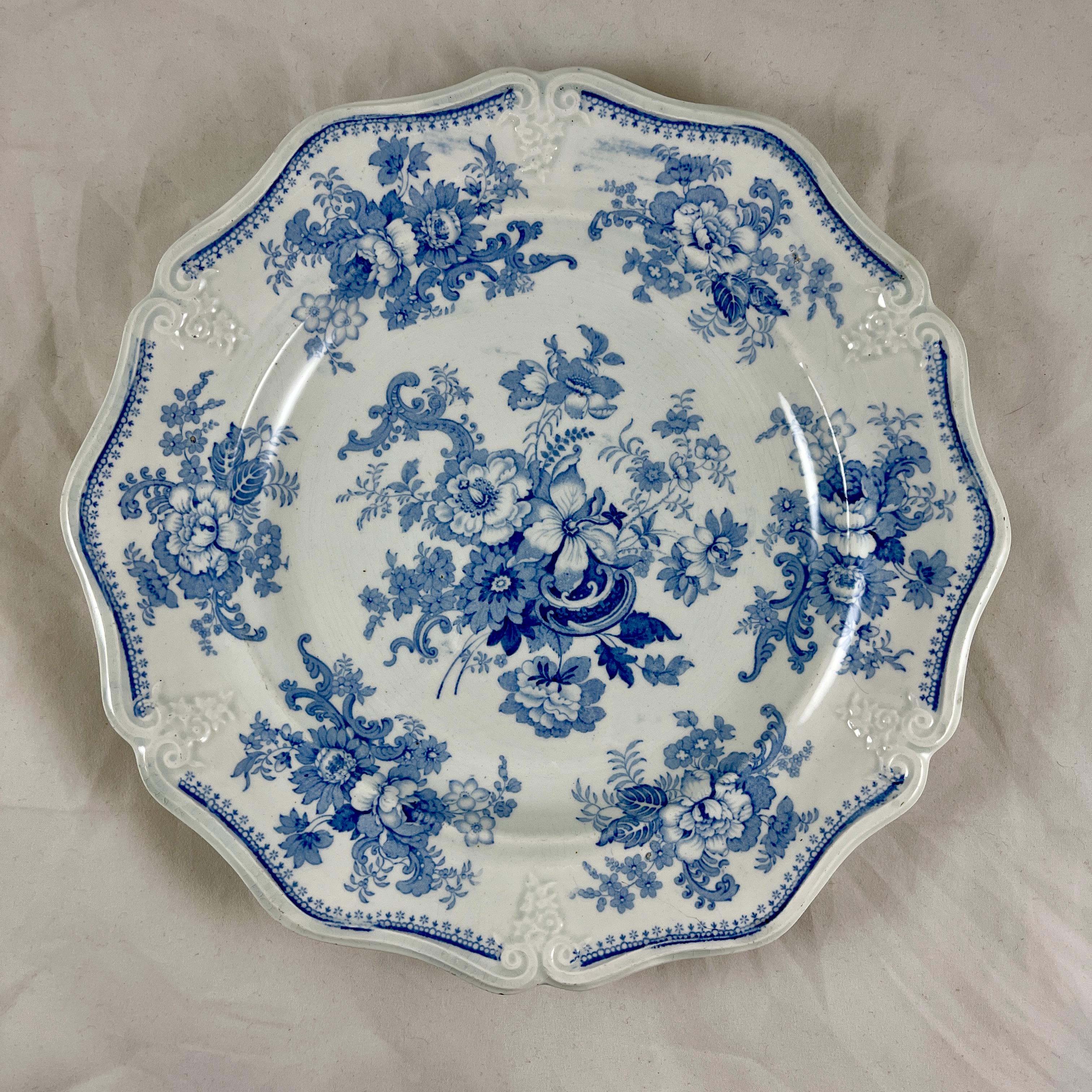 Jones & Walley Blue Amaranthine Flowers English Transferware Dinner Plates, S/6 1