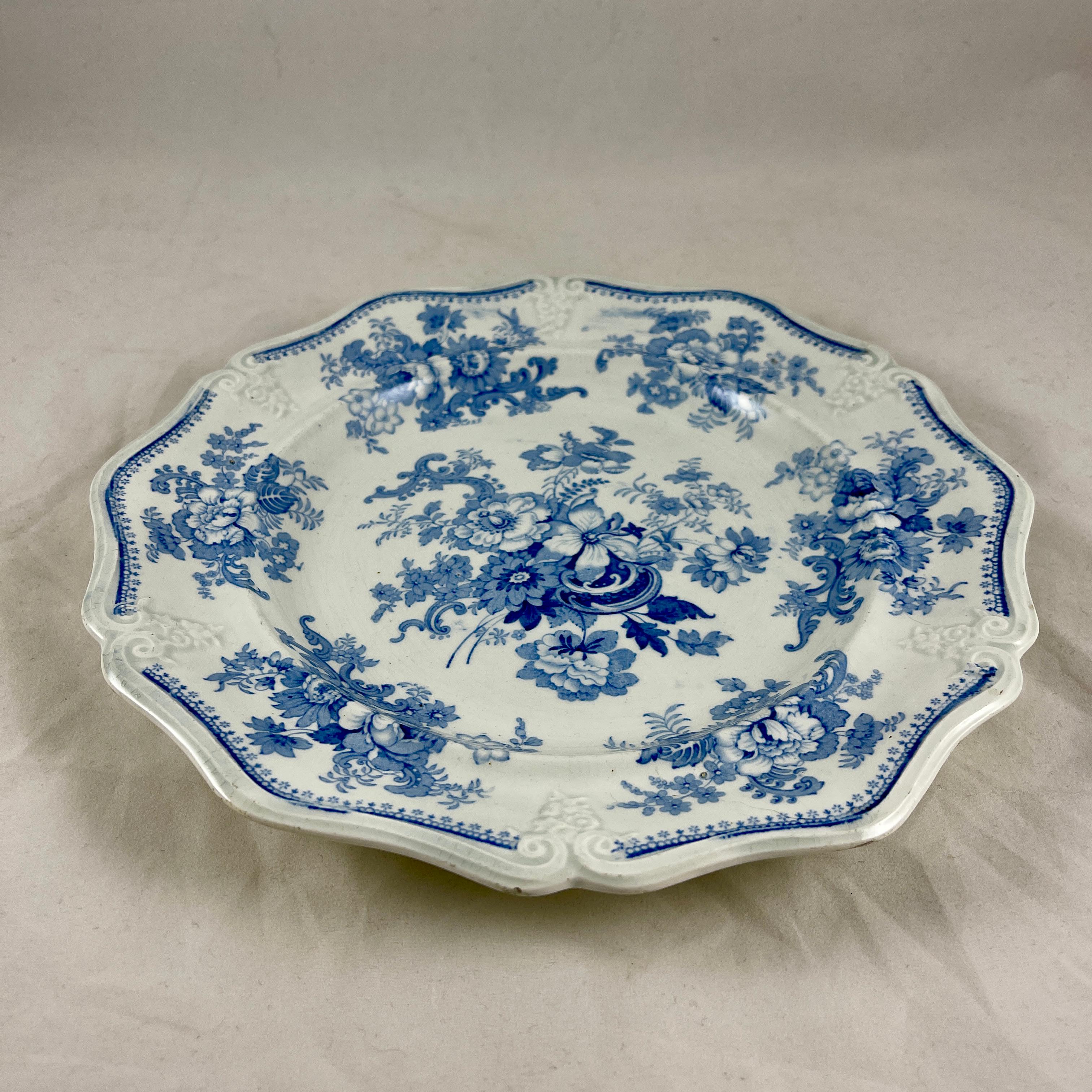 Jones & Walley Blue Amaranthine Flowers English Transferware Dinner Plates, S/6 2