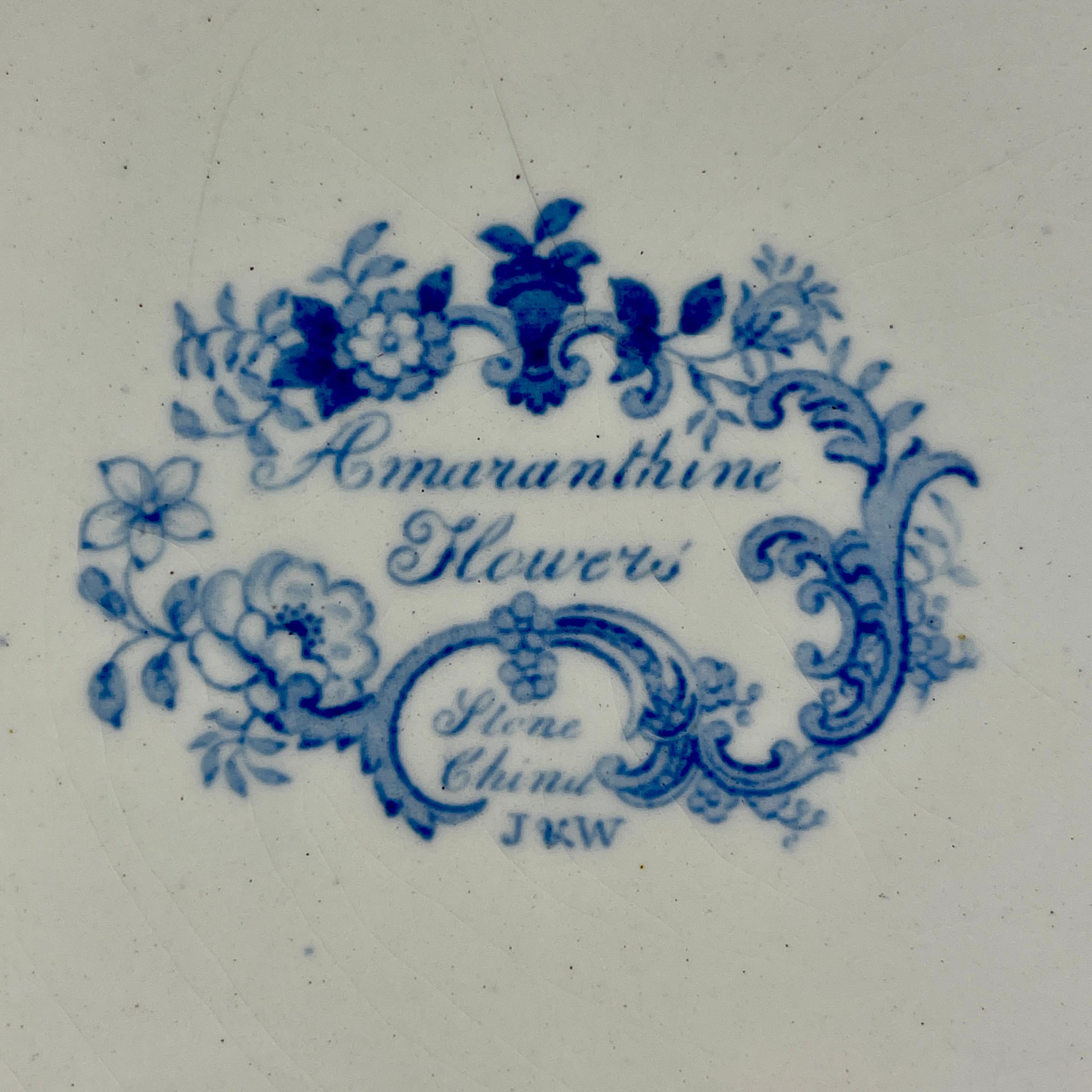 Jones & Walley Blue Amaranthine Flowers English Transferware Dinner Plates, S/6 6