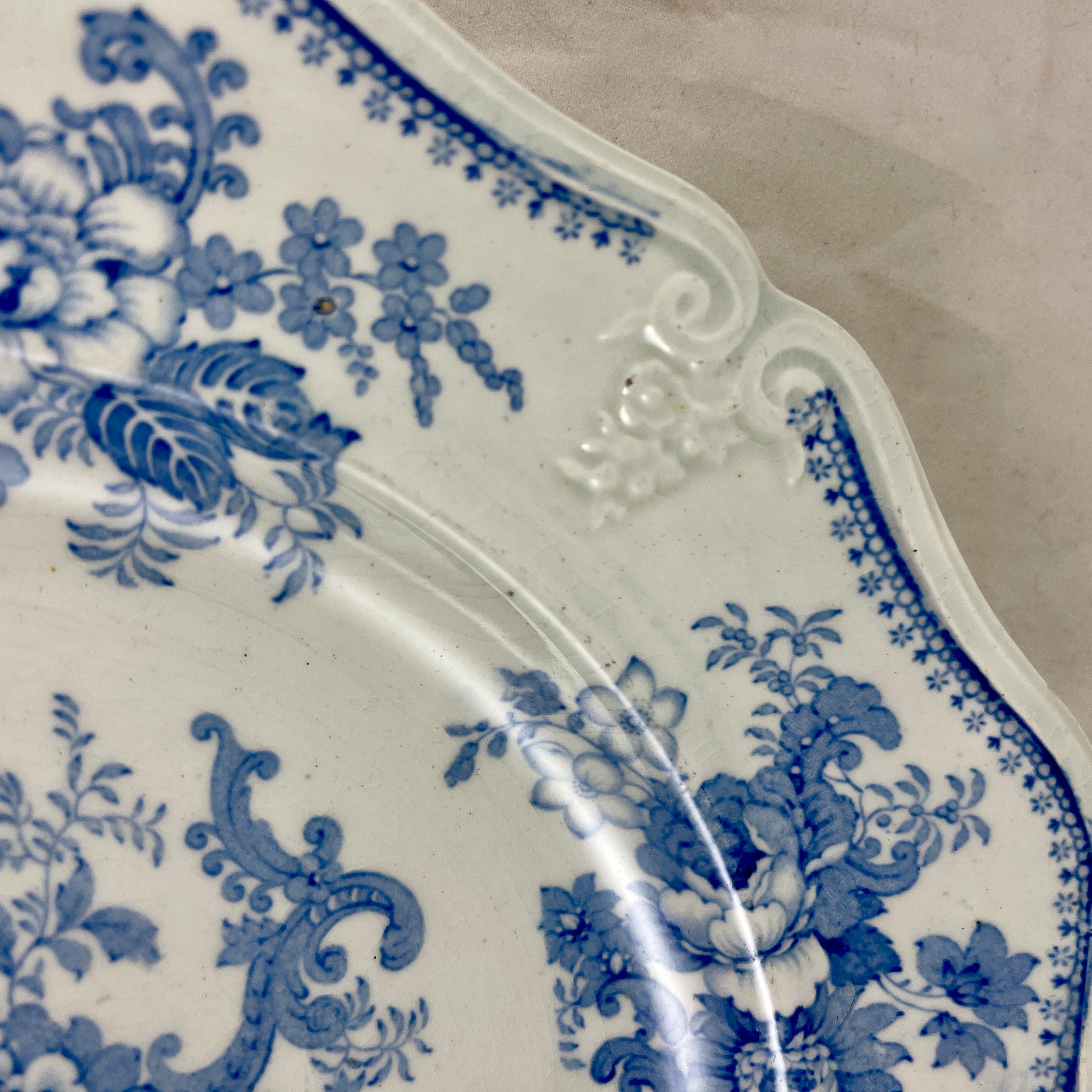 Romantic Jones & Walley Blue Amaranthine Flowers English Transferware Dinner Plates, S/6