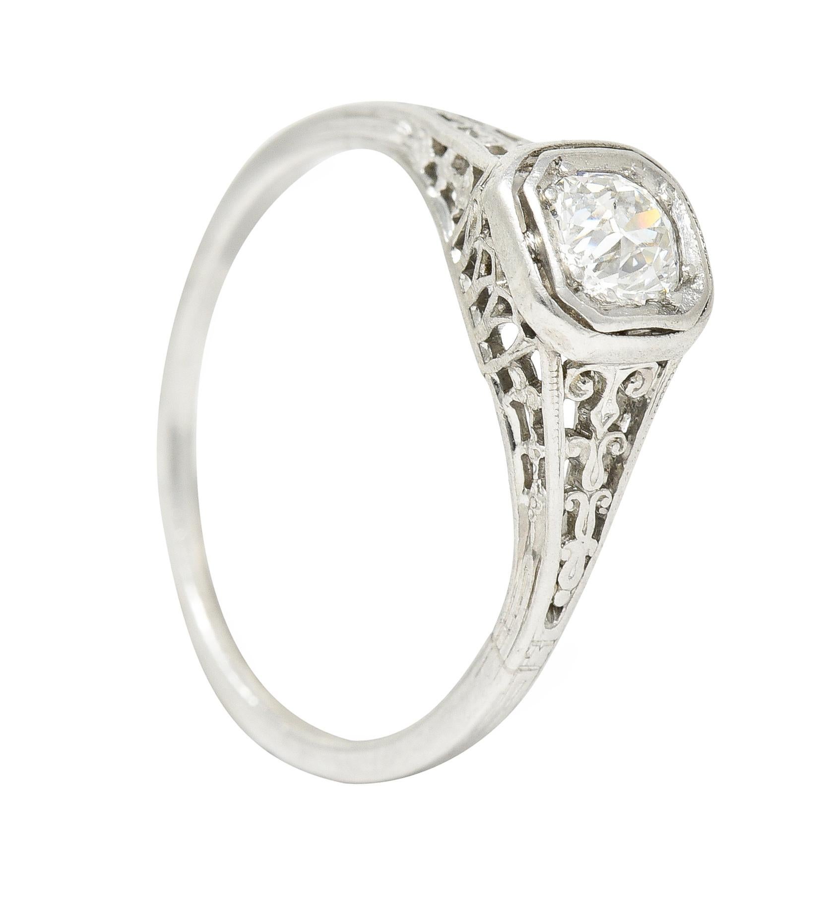 Jones & Woodland 0.35 Carat Old Mine Diamond Platinum Engagement Ring For Sale 4