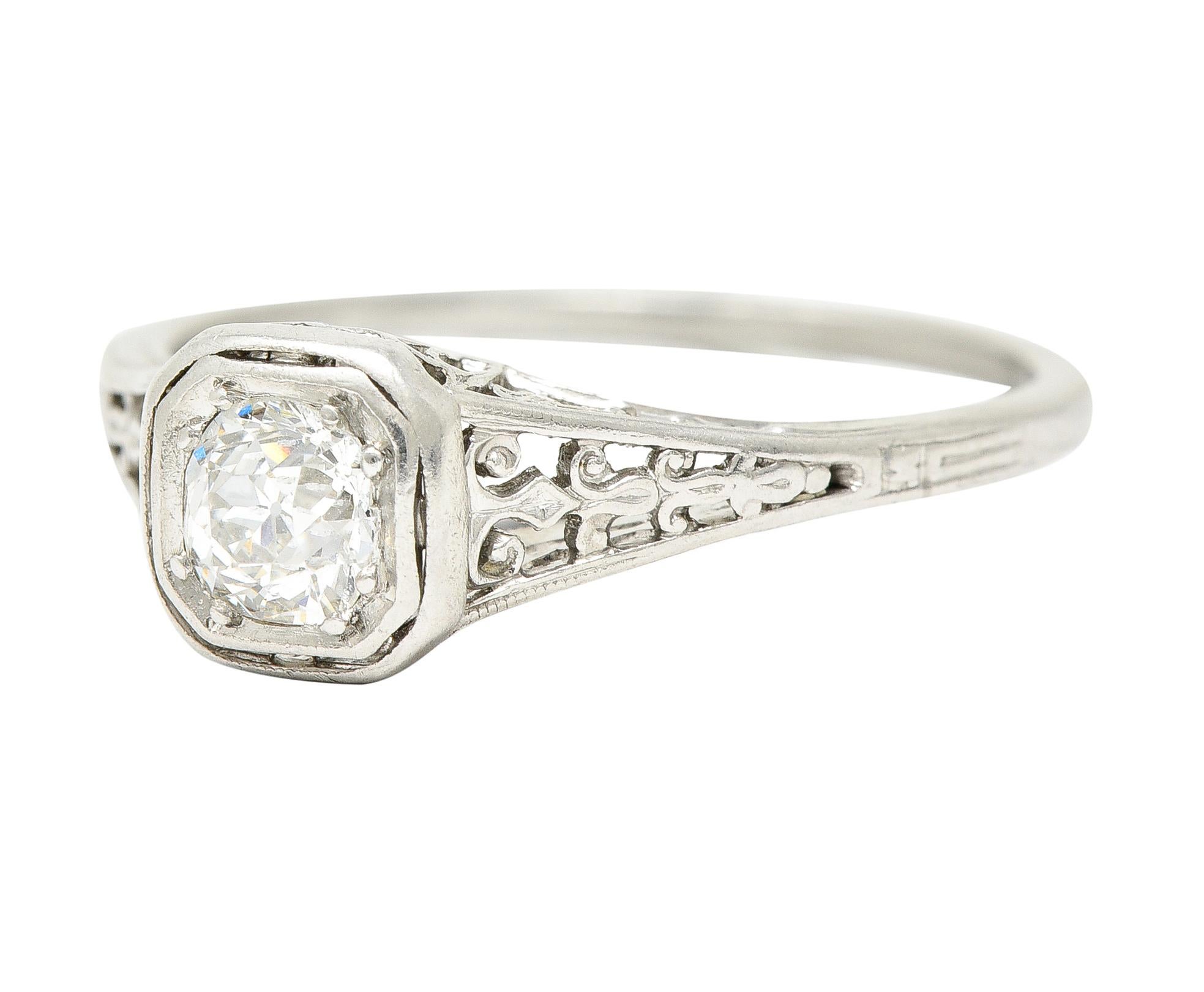 Jones & Woodland 0.35 Carat Old Mine Diamond Platinum Engagement Ring In Excellent Condition In Philadelphia, PA