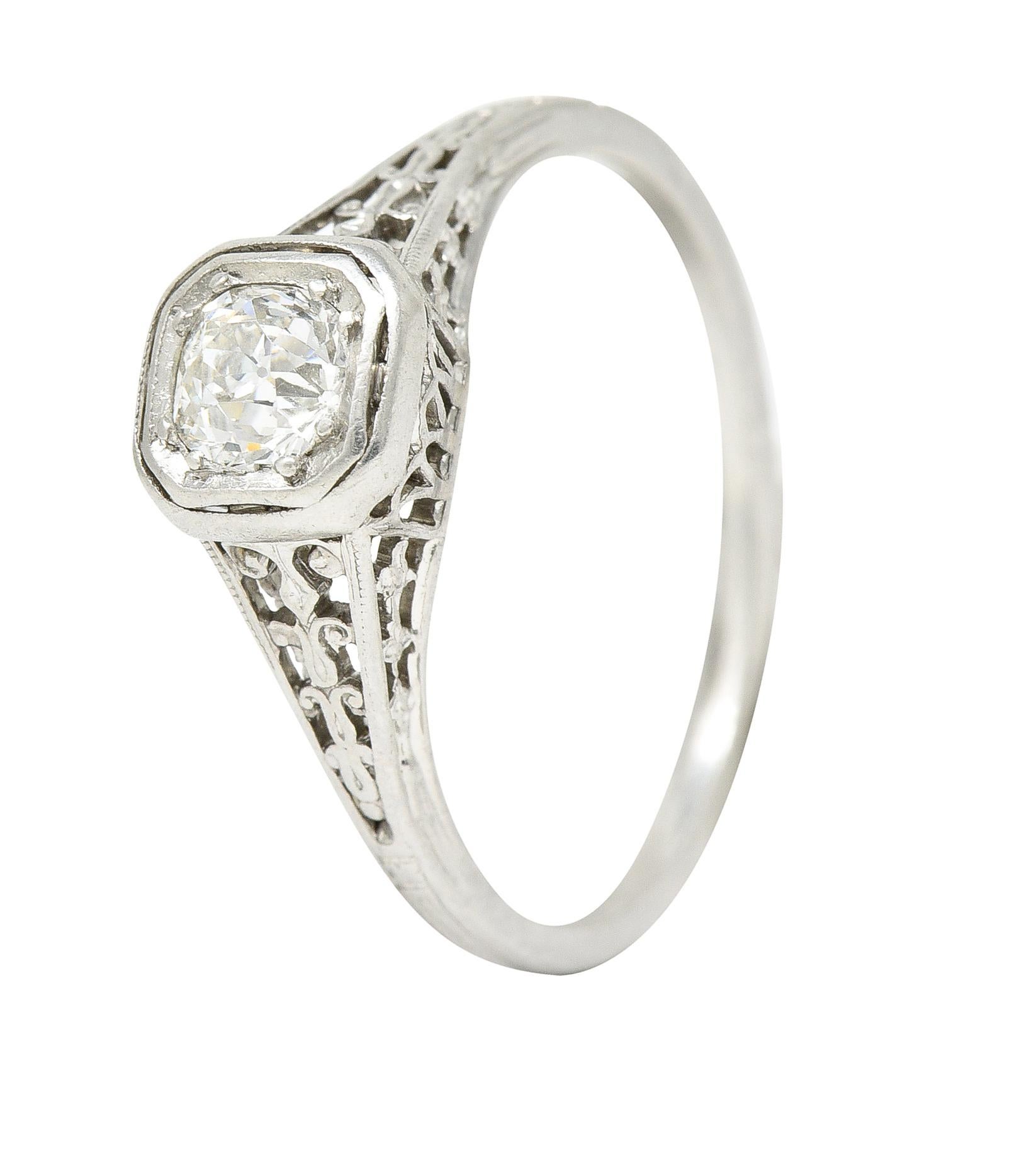 Jones & Woodland 0.35 Carat Old Mine Diamond Platinum Engagement Ring For Sale 1
