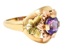 Jones & Woodland Amethyst 14 Karat Tri-Colored Gold Foliate Band Ring
