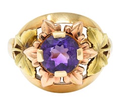 Jones & Woodland Amethyst 14 Karat Tri-Colored Gold Foliate Band Ring