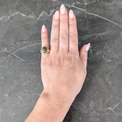 Jones Woodland Art Deco Egyptian Revival Hardstone 14K Gold Antique Scarab Ring