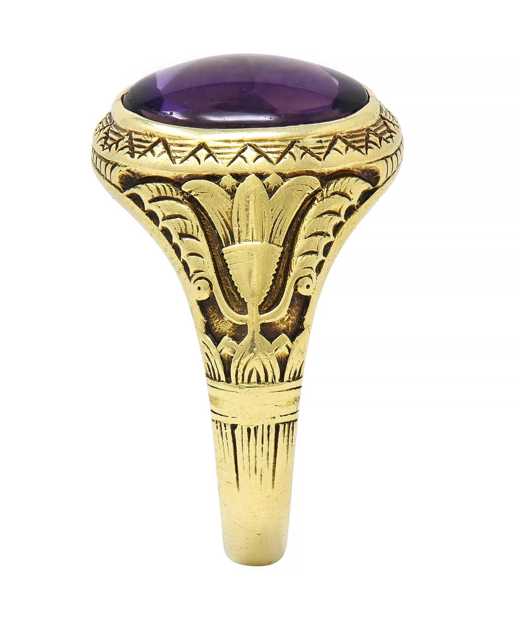 Jones & Woodland Art Nouveau Egyptian Revival Amethyst 14 Karat Gold Lotus Ring 5