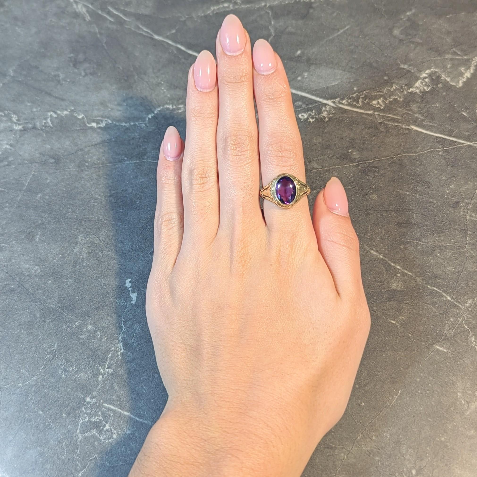 Jones & Woodland Jugendstil Ägyptische Revive Amethyst 14 Karat Gold Lotus Ring 7