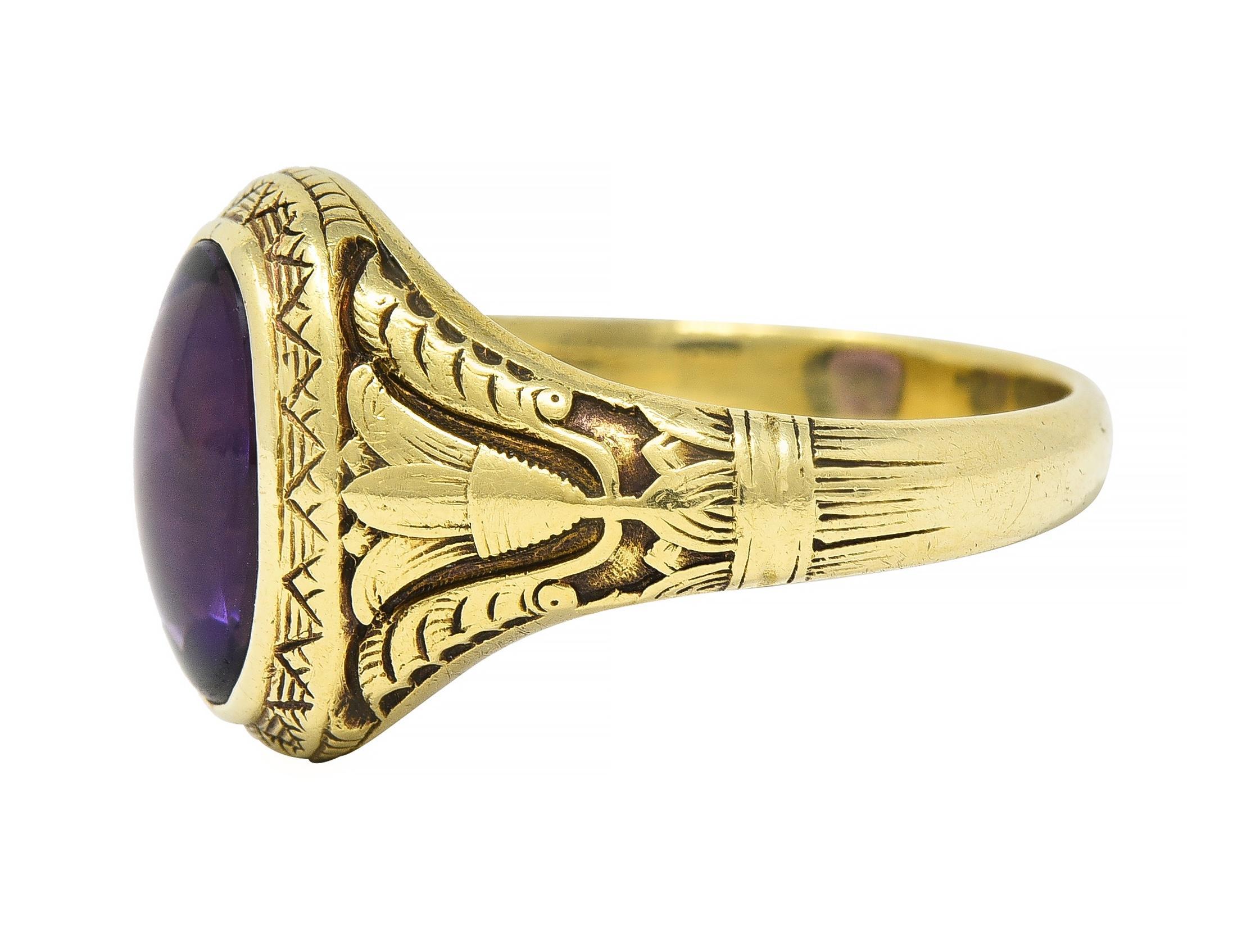 Jones & Woodland Art Nouveau Egyptian Revival Amethyst 14 Karat Gold Lotus Ring 1
