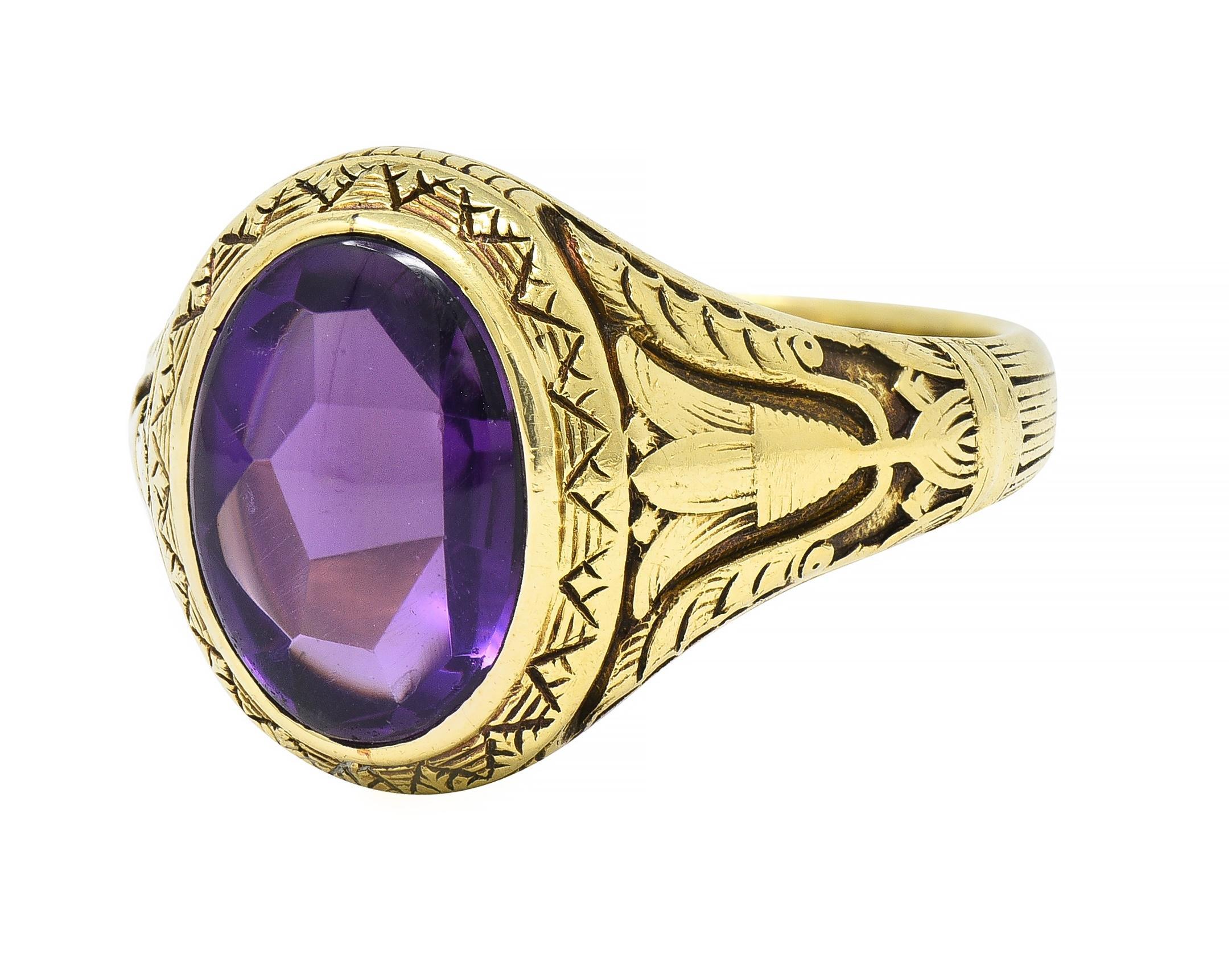 Jones & Woodland Art Nouveau Egyptian Revival Amethyst 14 Karat Gold Lotus Ring 2