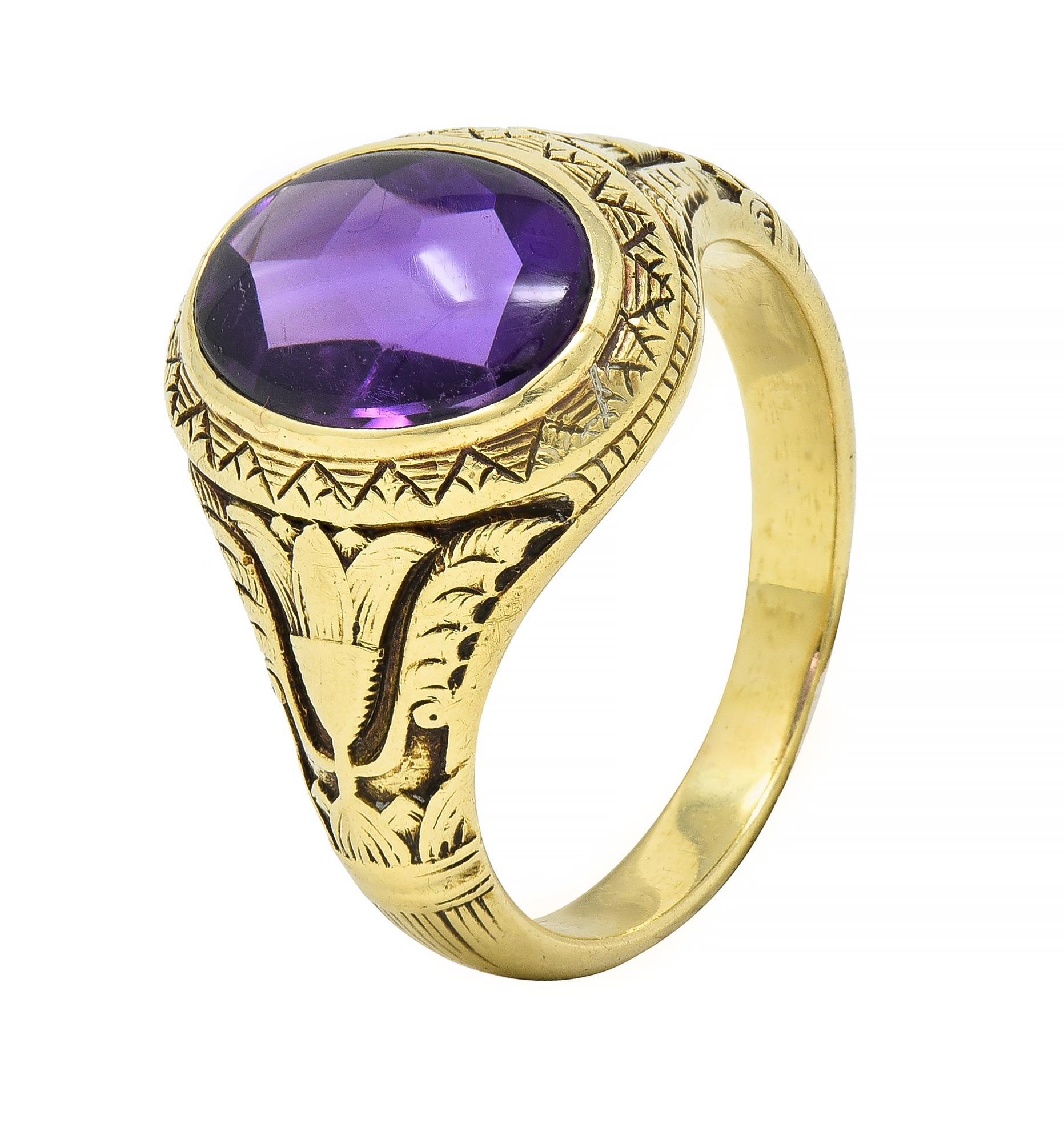 Jones & Woodland Art Nouveau Egyptian Revival Amethyst 14 Karat Gold Lotus Ring 4