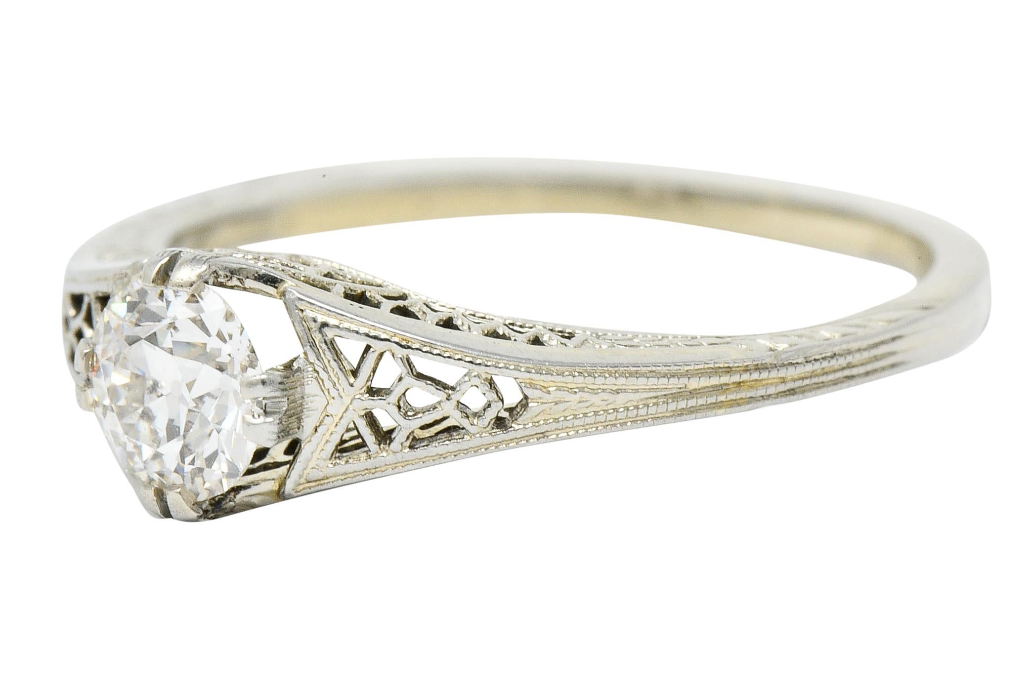 Jones & Woodland Co. 0.44 Carat Diamond 18 Karat White Gold Engagement Ring In Excellent Condition In Philadelphia, PA