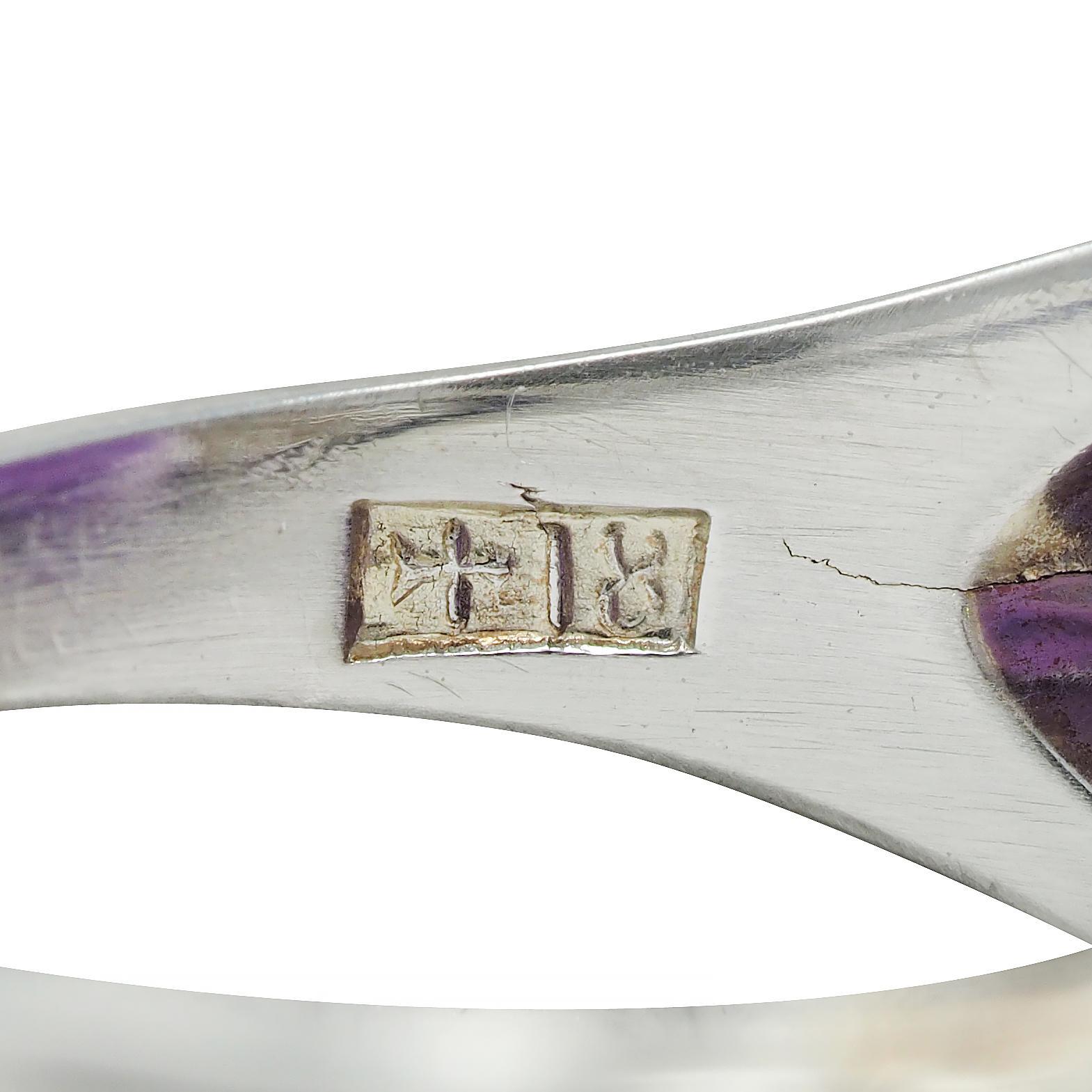 Jones & Woodland CO. Antiker Art Deco Amethyst 18 Karat Weißgold Antiker Blattwerk-Ring 7
