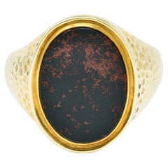 Jones & Woodland Vintage Bloodstone 14 Karat Hammered Gold Unisex Signet Ring