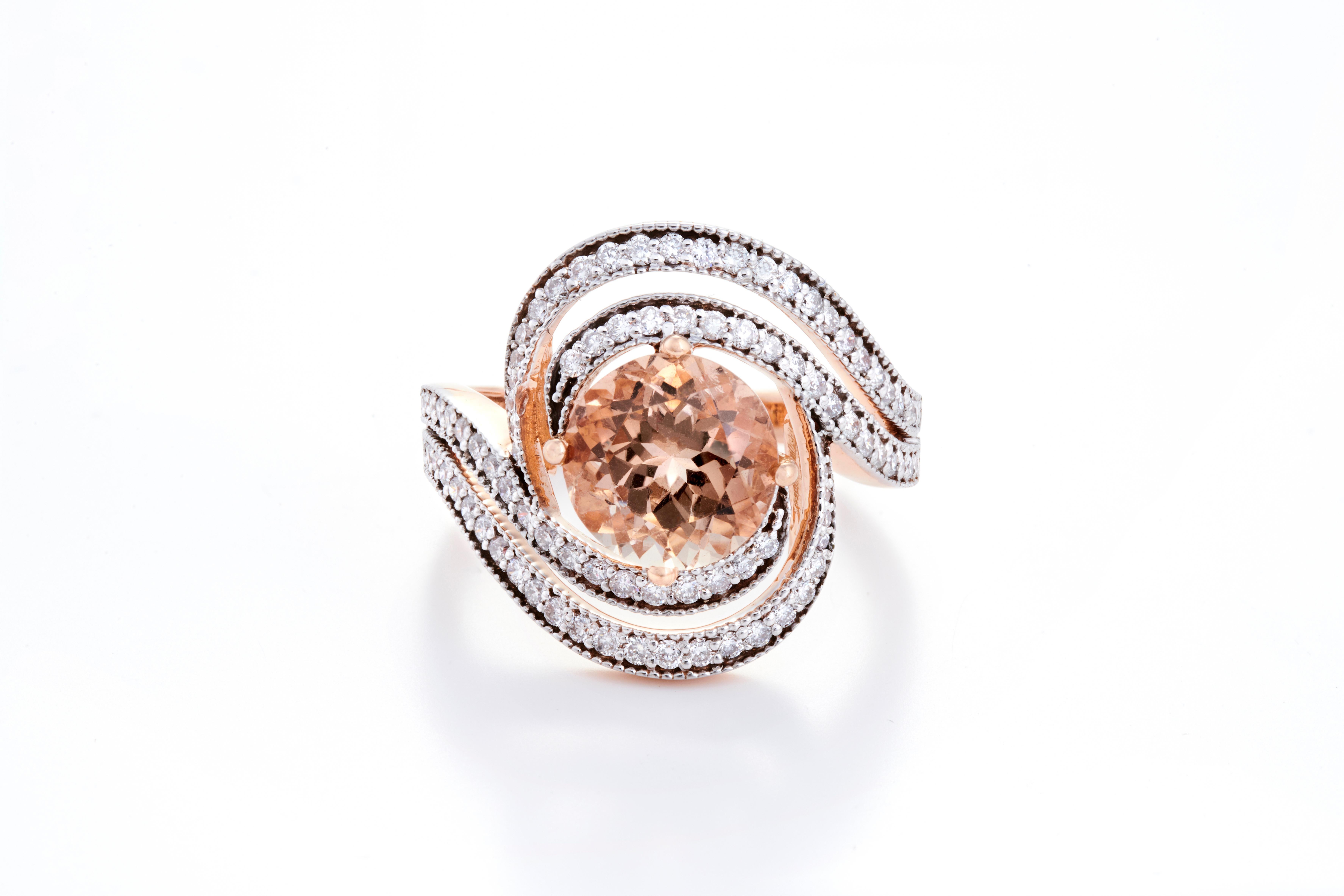 Set in 5.83 grams of 18K Rose Gold with 90 round cut diamonds around the Gemstone VS/G quality and colour weighing 0.57 carats. 

These diamonds and gemstones have been carefully picked and selected from authentic sources and complete importance has