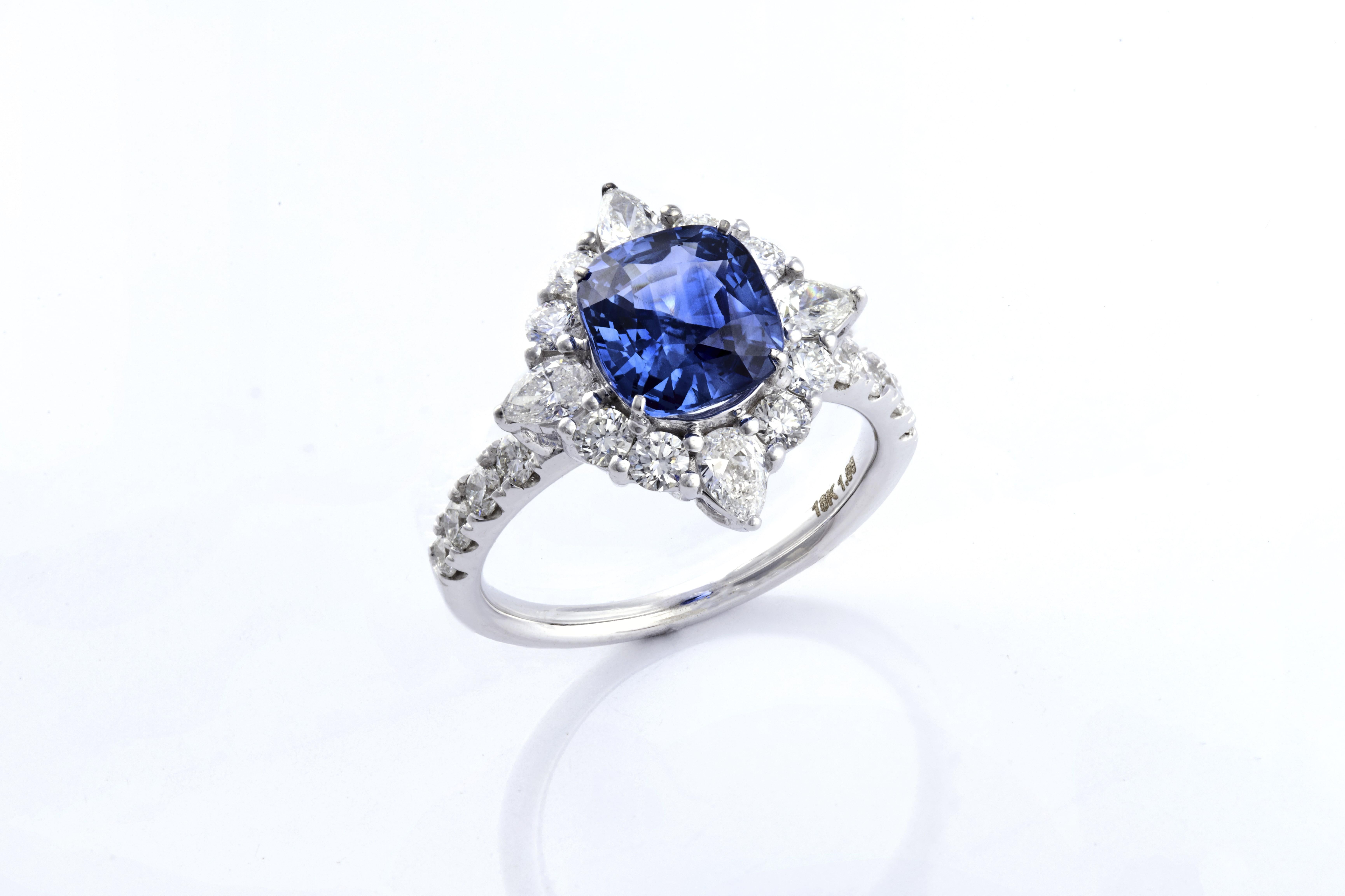 A Blue sapphire is regarded as a stone of mental focus and inner vision. Associated with deep spirituality and devotion, a Blue sapphire is thought to bring peace and contentment to one's soul, as well as trust in the fulfillment of his or her