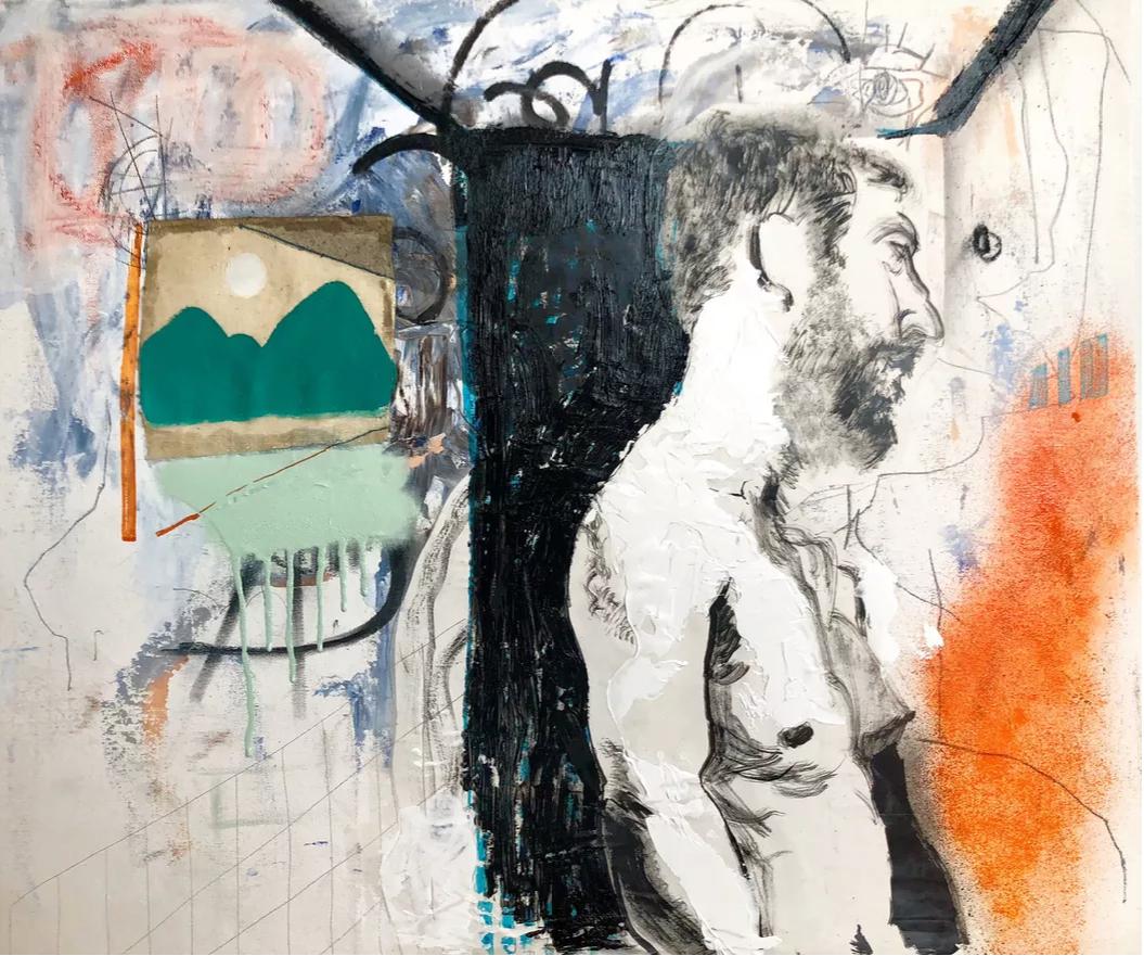 Man in the Lavatory – Painting von Jongmin Joy Kim