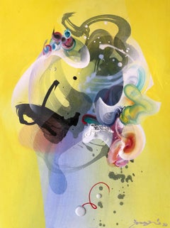 Enjoyment, yellow and blue abstract painting