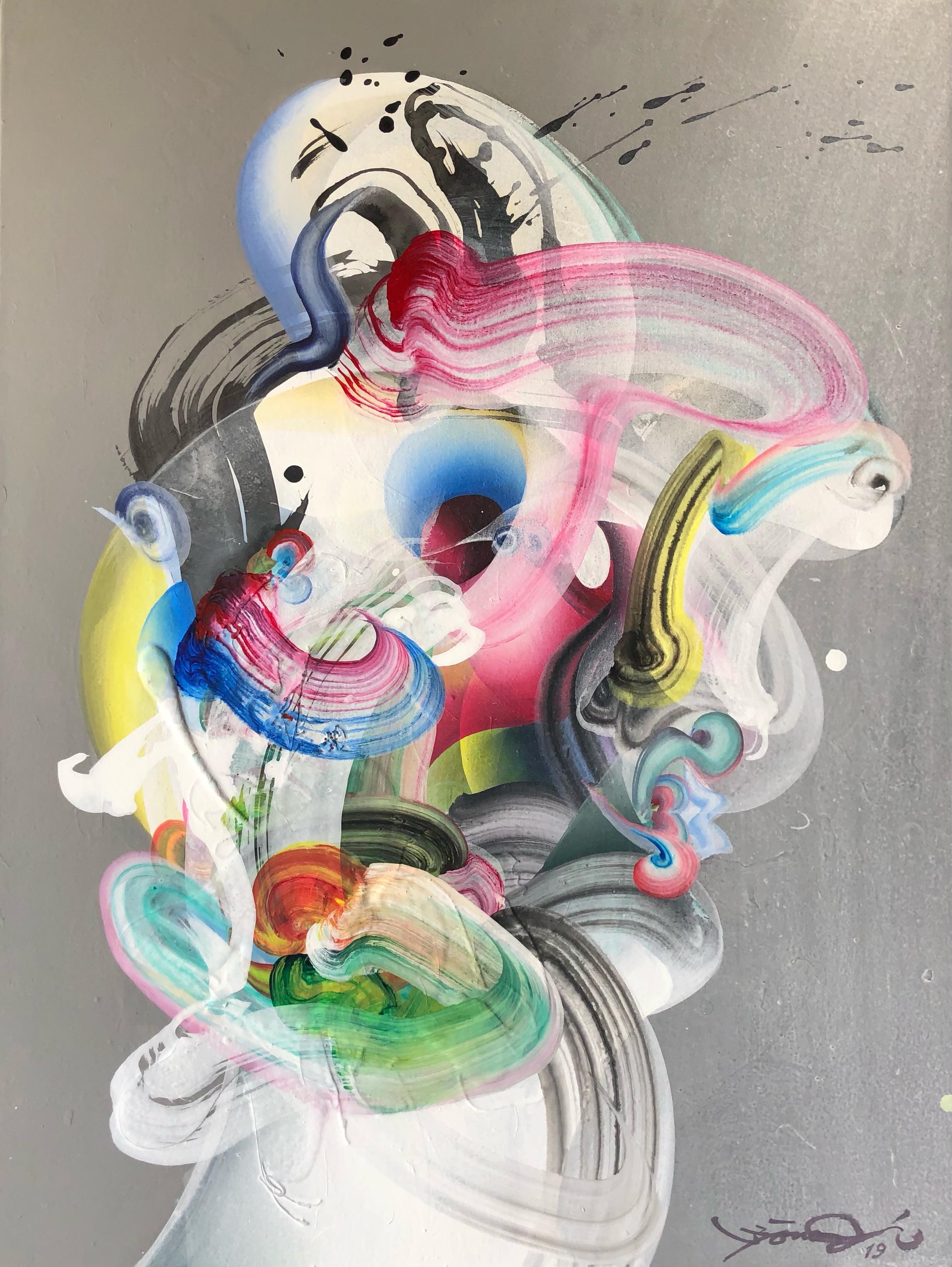 Glee, gray and pink abstract painting  - Mixed Media Art by Jongwang Lee
