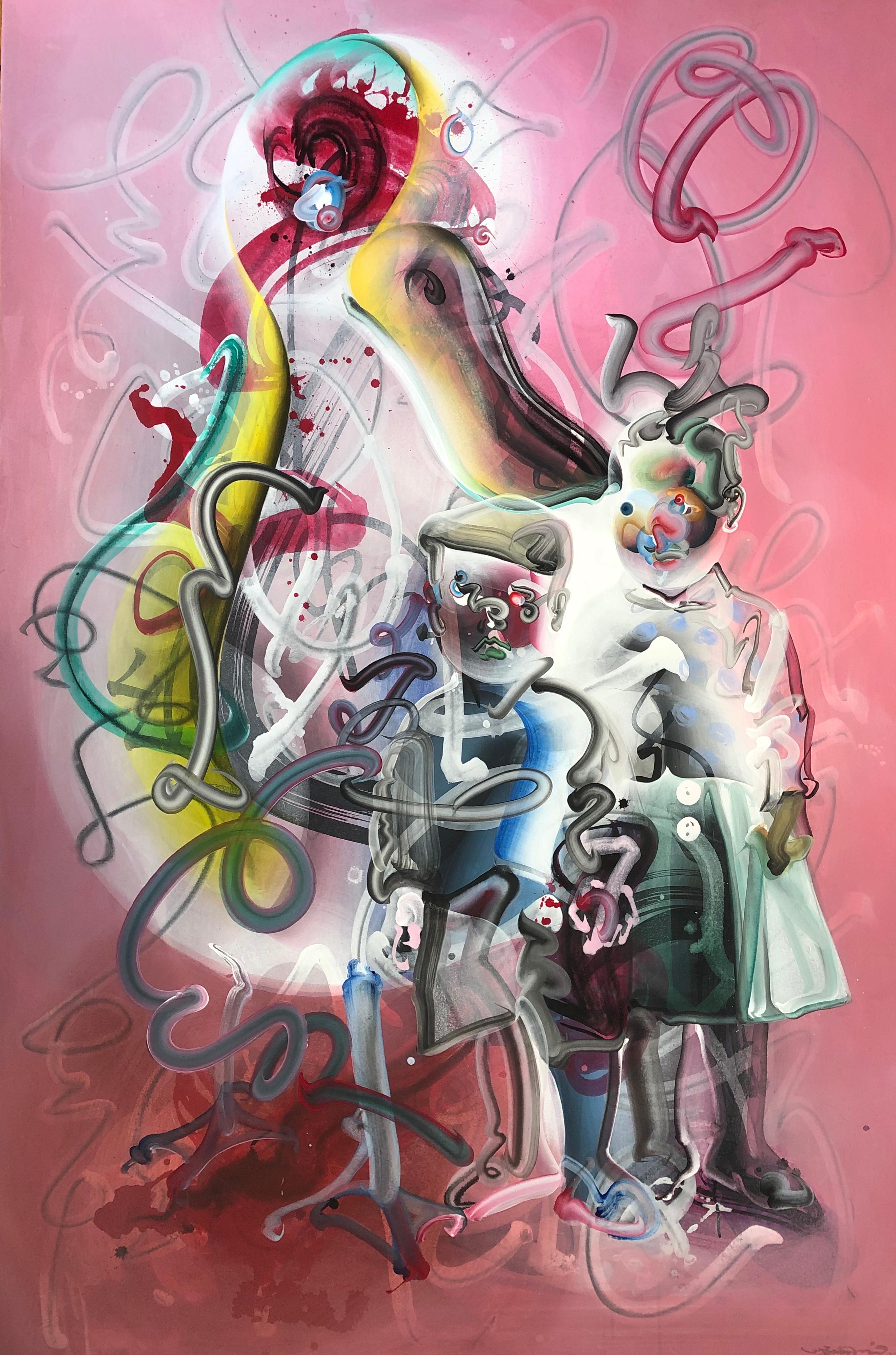 Memory, pink and green abstract painting - Mixed Media Art by Jongwang Lee
