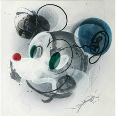 Ears of the Year, mixed media, 24 x 24 inches. Abstract work of comic character
